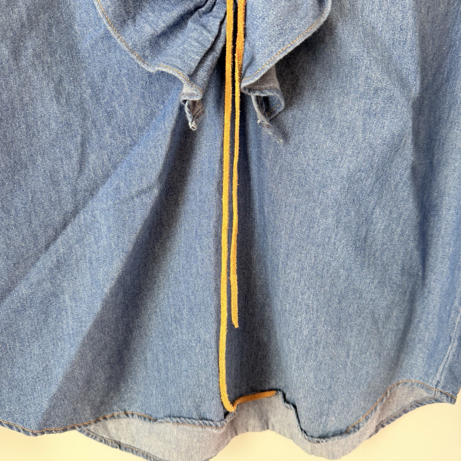 Vintage 80s Sophisticates Denim Ruffle Blouse Medium Cottagecore Prairie