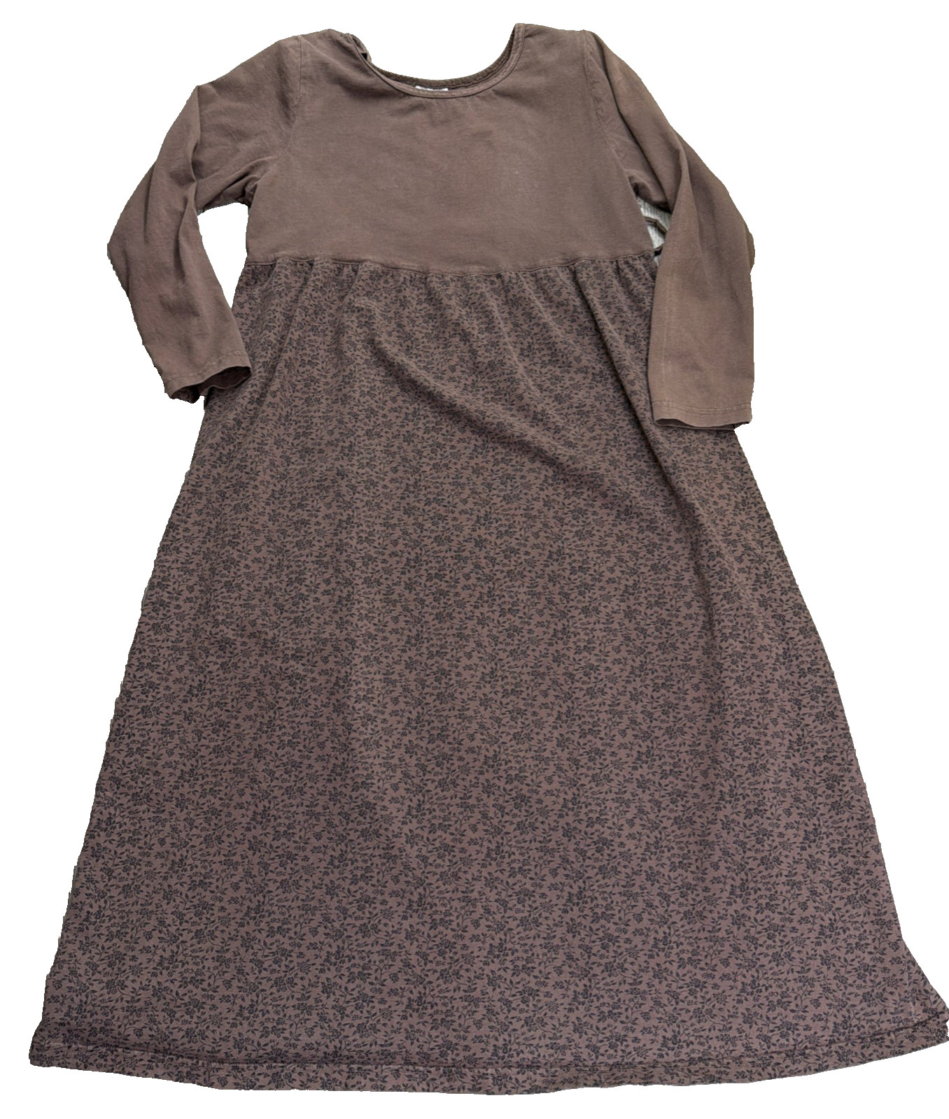 Vintage Cotton 2 Wear Long Sleeve Modest Brown Maxi Dress Size L