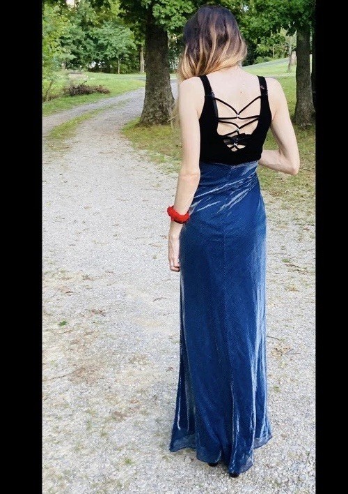 Vintage 90s/Y2k Black Velvet & Blue Sparkle Gown Dress
