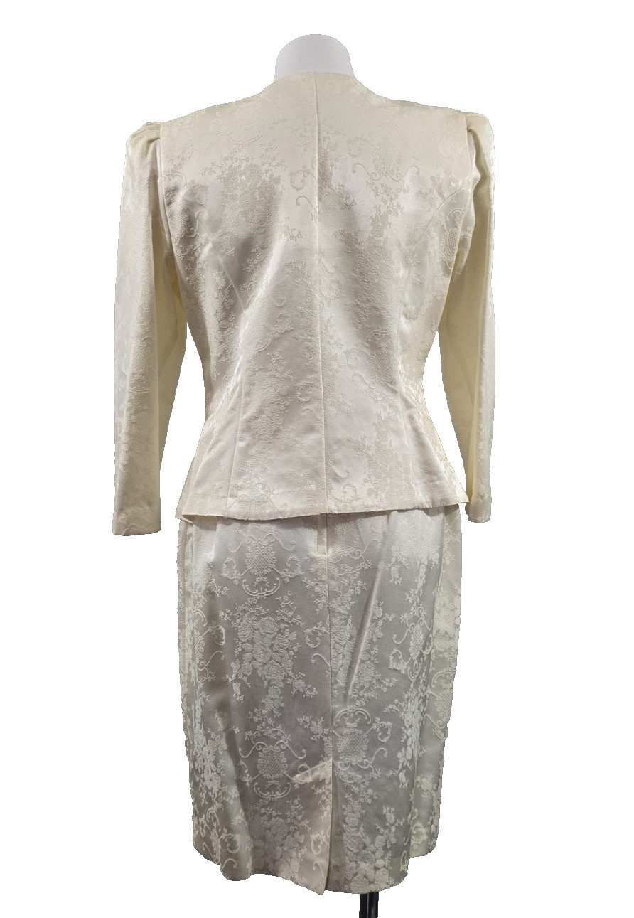 Vintage 1980s Nah Nah Petite Brocade Skirt Suit Ivory Bridal Cottage core