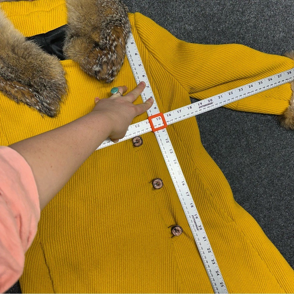 Vintage 60s Yellow Wool Coat Real Fur Collar Cuffs ILGWU Union Made Twee 1960s