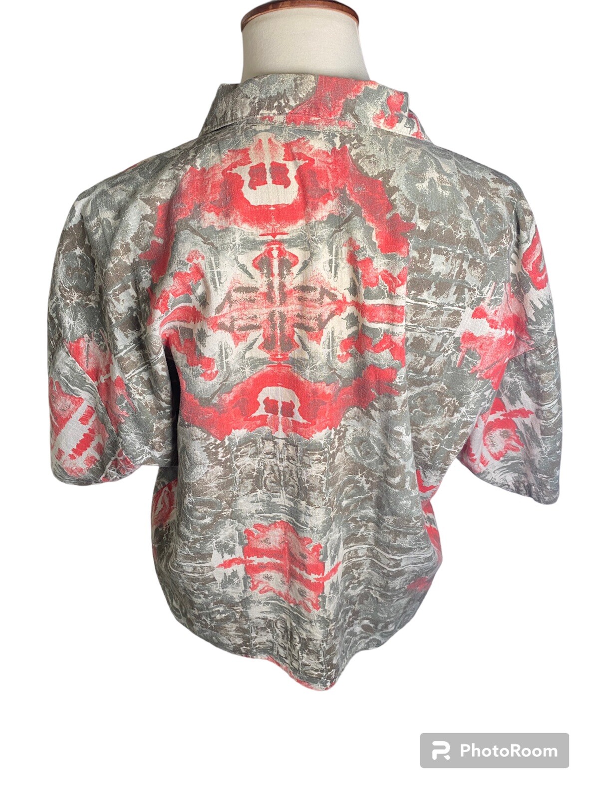 Vintage 80s Green And Red Button Down Paint Splatter Graphic Shirt