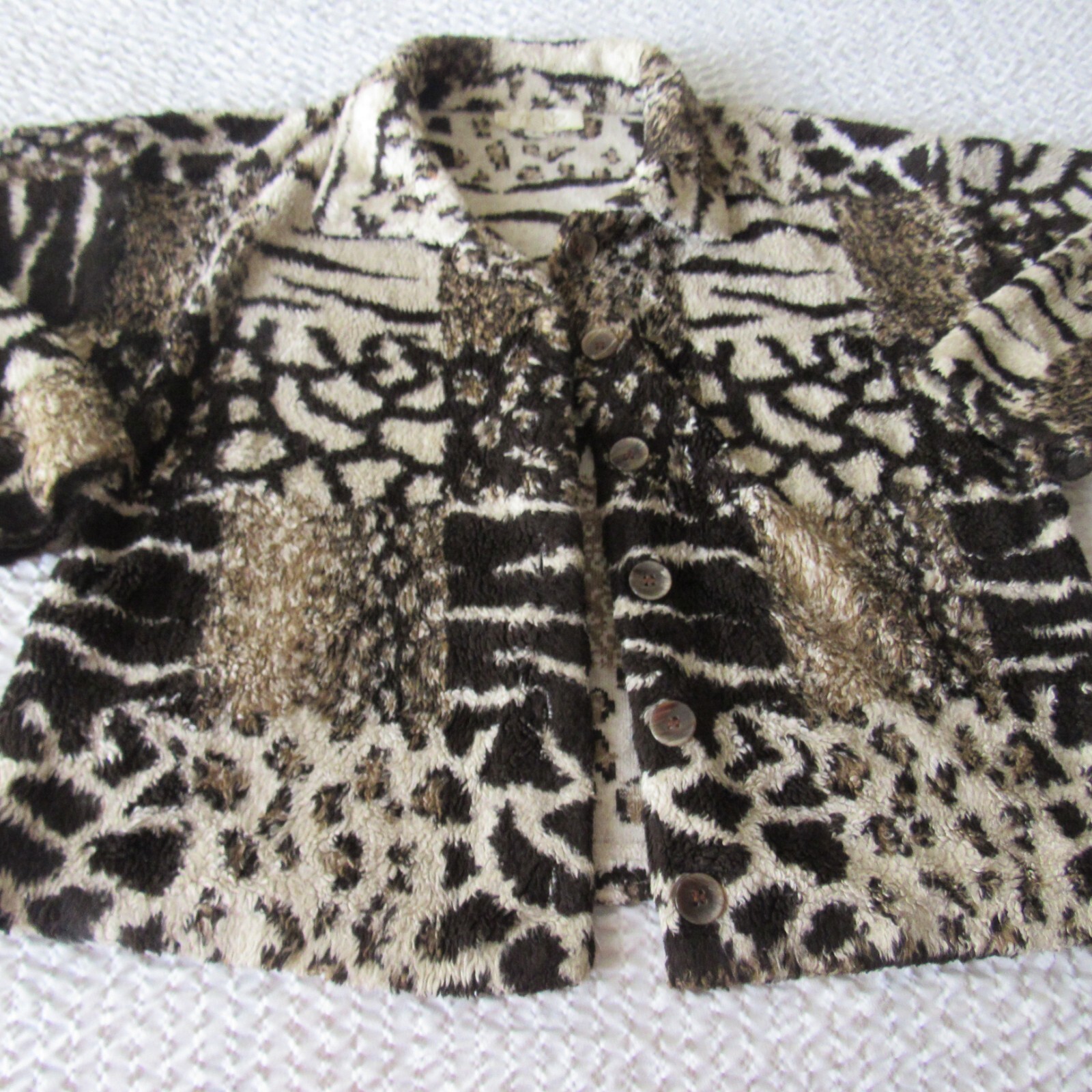 Cache Jacket Animal Print S Lightweight Plush Brown Cream Fuzzy Y2K