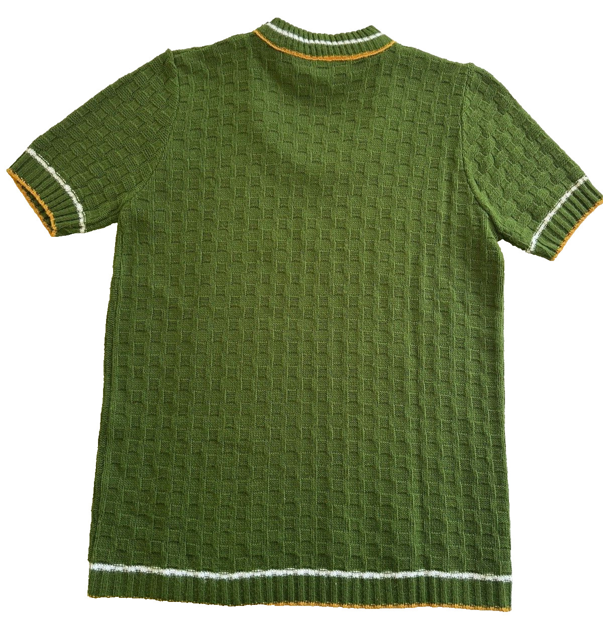 Vintage Banded Neck Acrylic Sweater Junior L 1960s 70s Scoop Green Basketweave