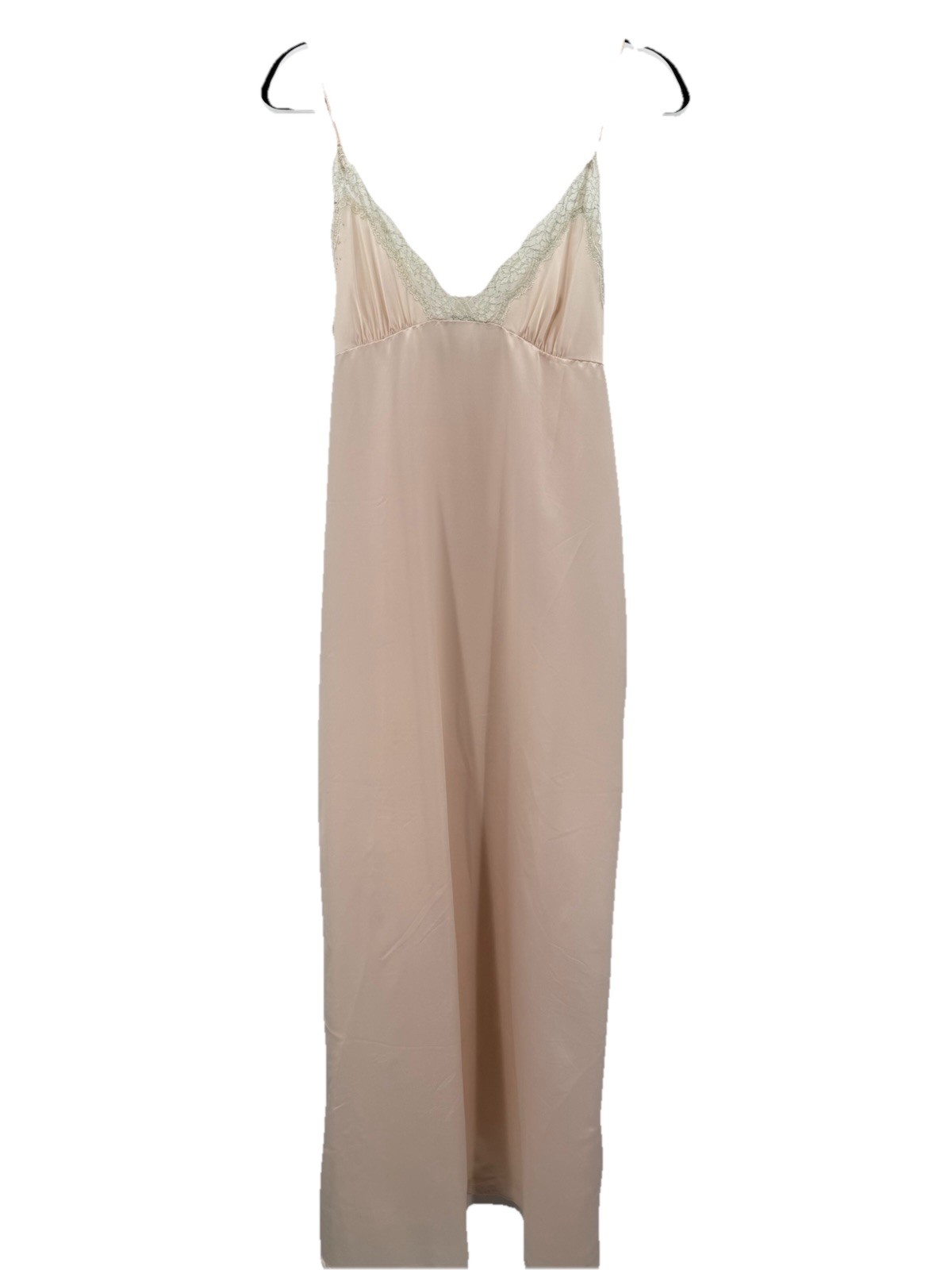 VTG Sears Pink Satin Long Nightgown Sleeveless Lace Trim Lingerie Size 34