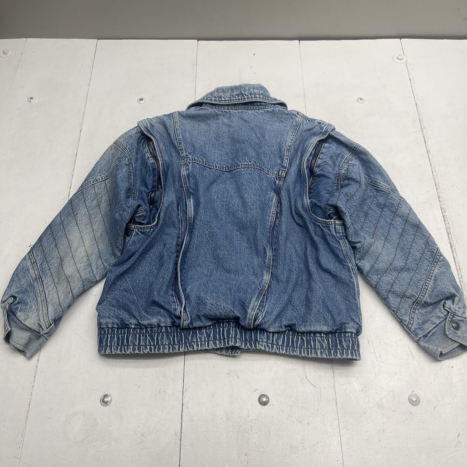Vintage Le Arsi Blue Denim Bomber Trucker Jacket Women’s Size Large 13/15