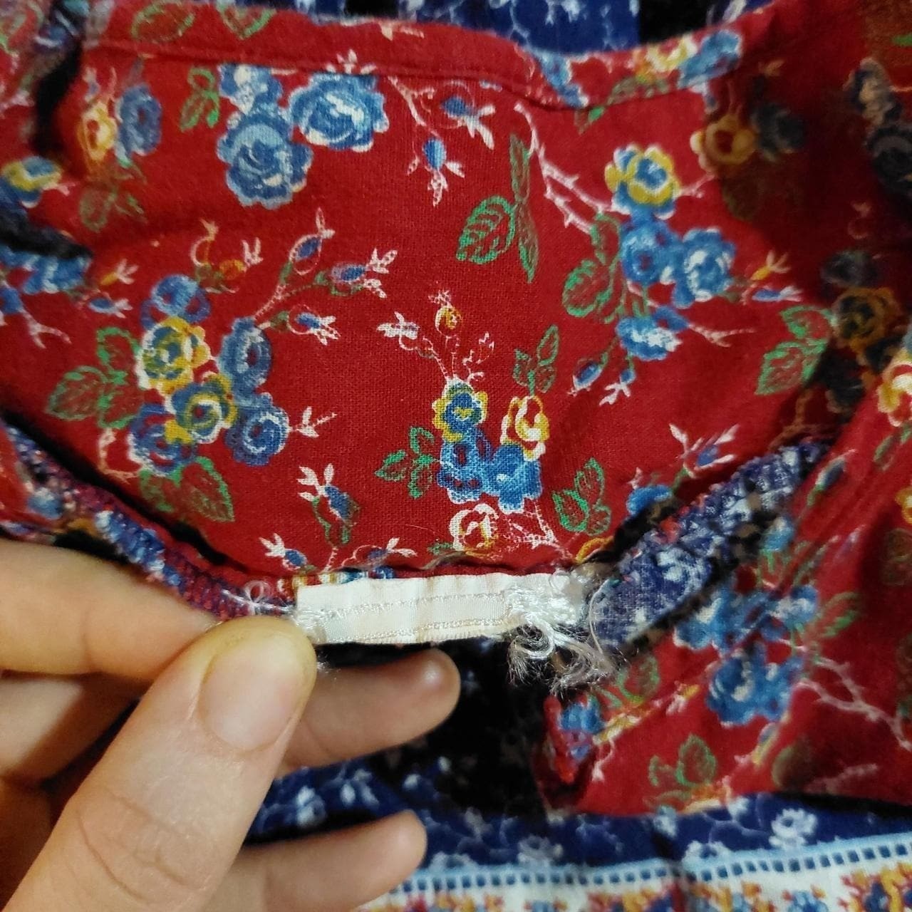 Vintage red and navy floral house midi dress.