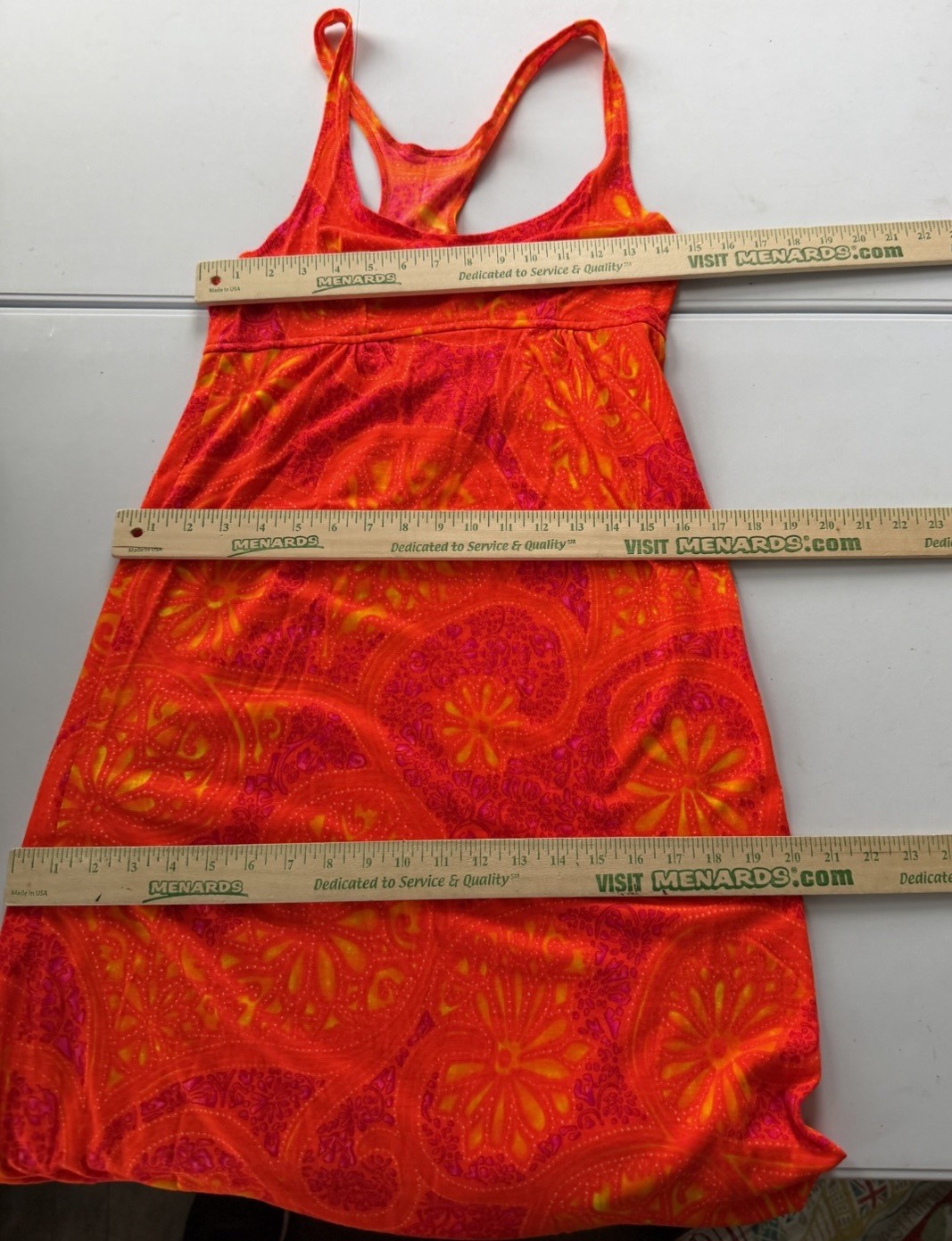 Vtg 70s Tropical Psychedelic Print Maxi Dress Xs/S Orange Sleeveless Stretch
