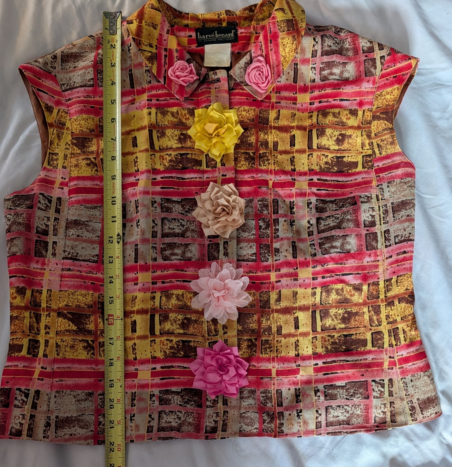 OOAK Pant Suit Women Sz 14 Harve 3D Flower Abstract Color Casual Crop Legs Lined