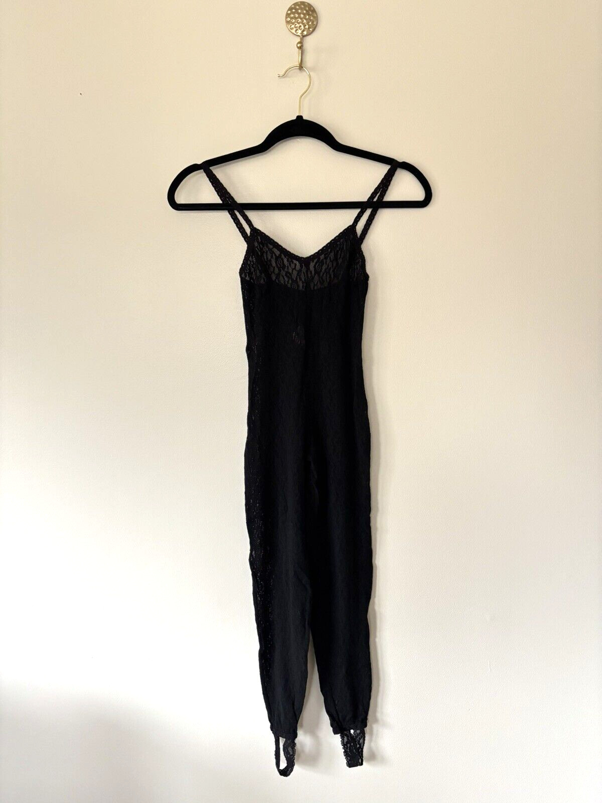 Vintage Lady Desiree Black Lace Footed Jumpsuit Lingerie Whimsigoth Grunge OS