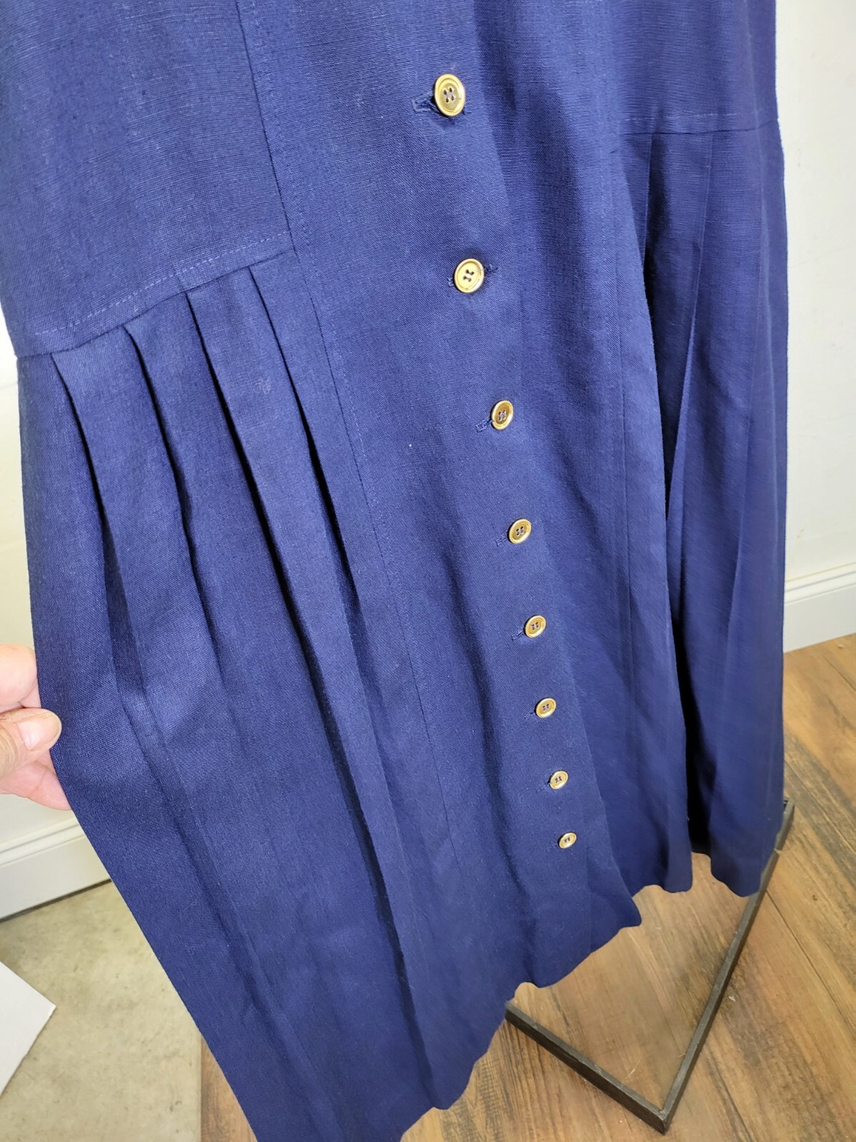 Vintage Blue Dress Peter Pan Collar Gold Buttons Size 12 The Kollection INC