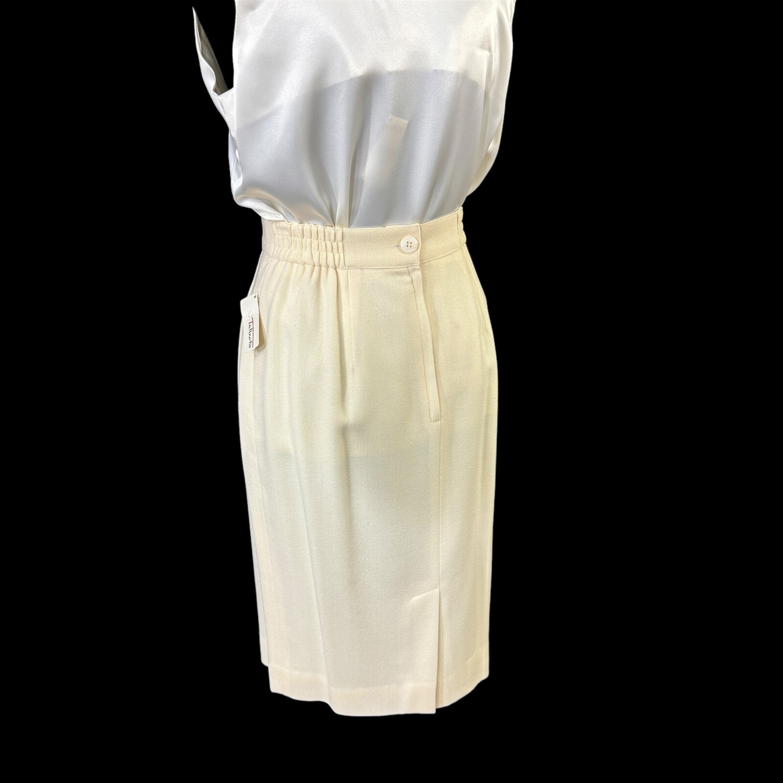 Talbots Winter White Wool Suit Tuxedo Blazer Camisole Skirt Size 6 Vintage 1990s