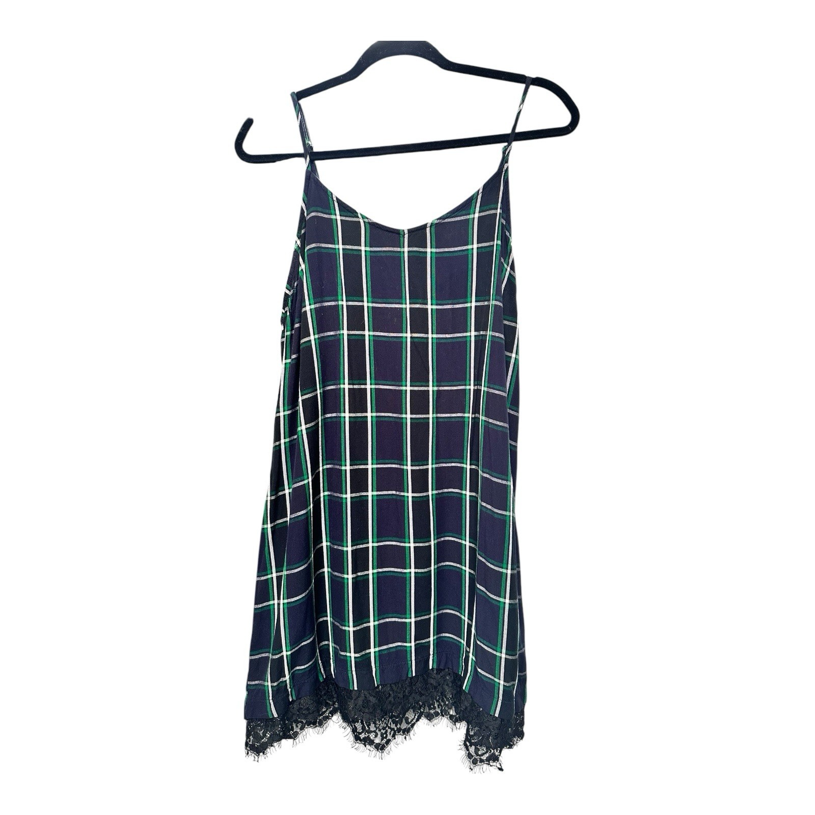 VTG 90’s Y2K Arizona Jean Co. Plaid Slip Dress L Grunge Rayon Mini Lace Hem
