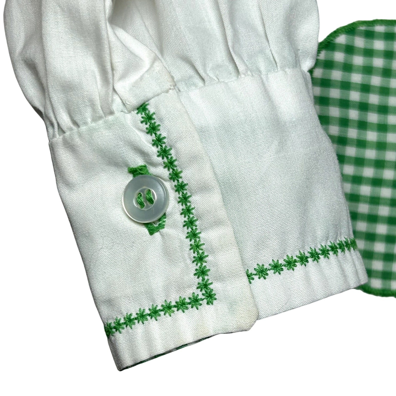 VTG 70s White Shamrock M Embroidery Gingham St. Patrick’s Day Top Twee Retro