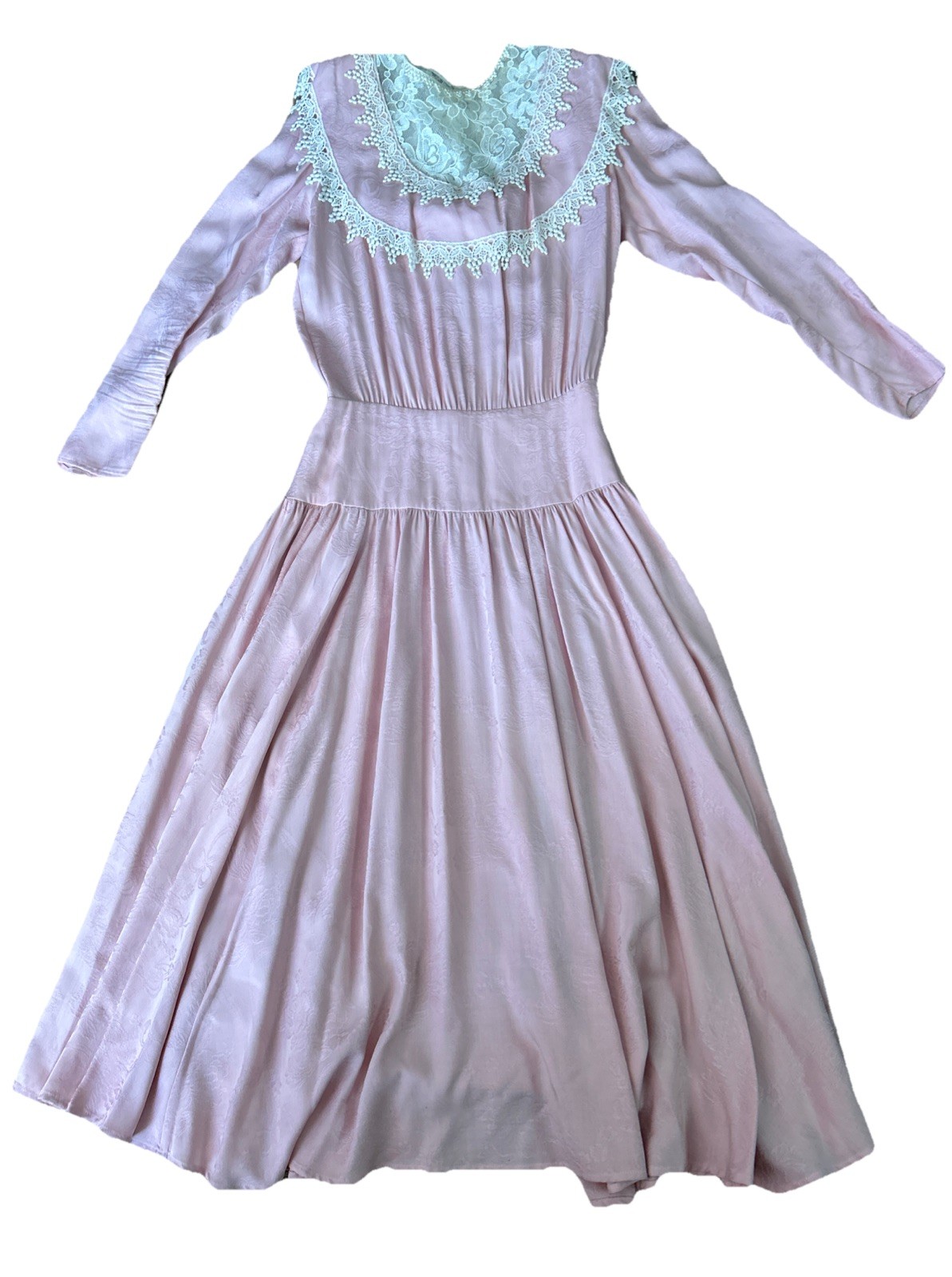 Pink Prairie Dress Lace Bib Collar Cottagecore Romantic Gunne Sax Style Tag Cut