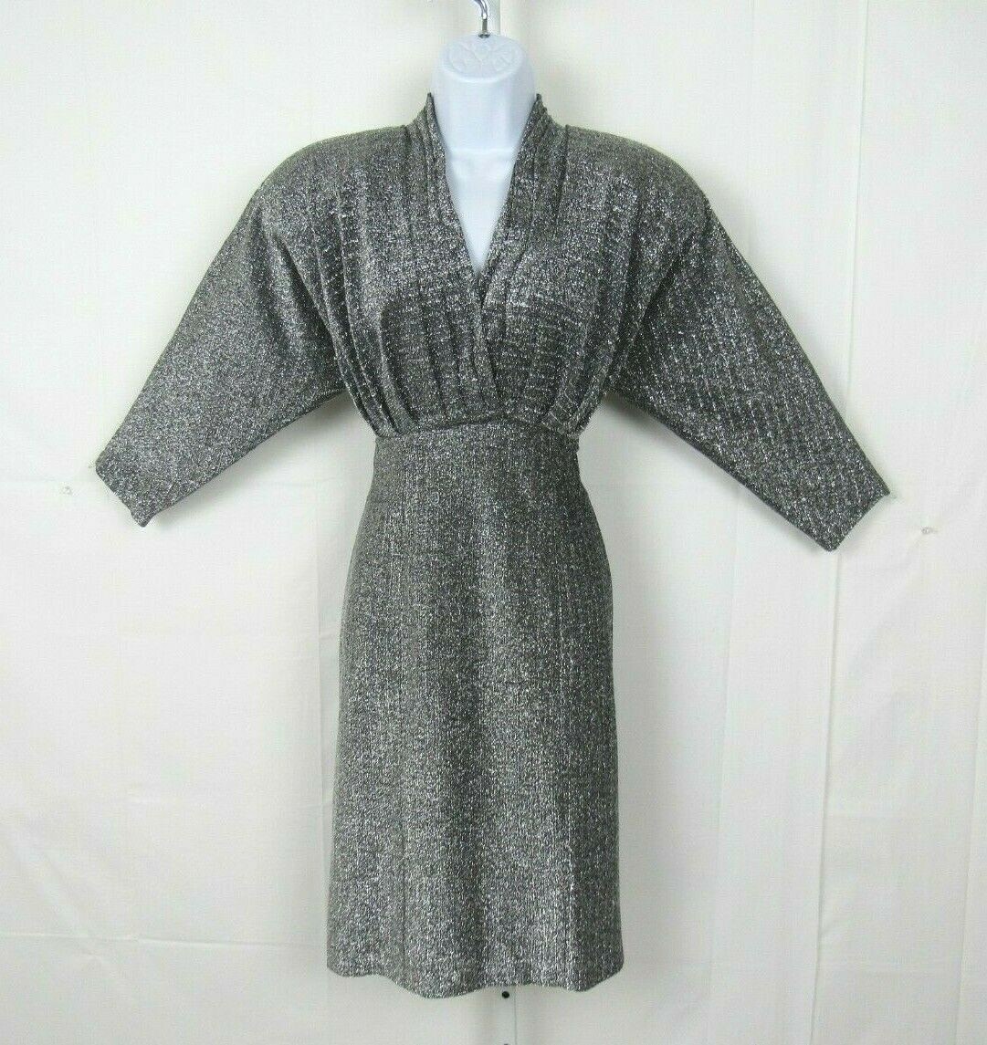 VTG NAFTA-LINE PARIS SILVER SPARKLING DRESS SIZE 38 FRANCE 8 / MED U.S. LINED
