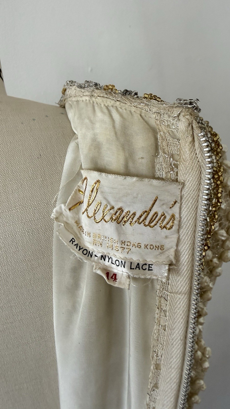1960s Alexander’s Heavily Beaded Embellished Lace/Faux Pearl Mini Dress Couture
