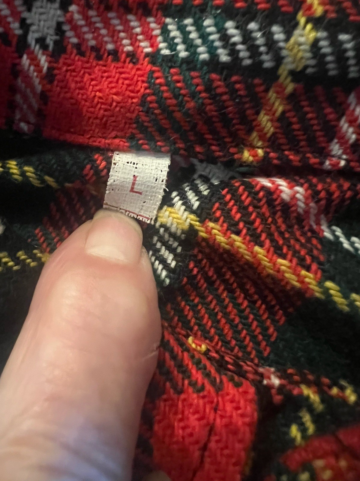 Vintage 1970s Green/Red Tartan Plaid Wool Blouse Women’s L Wide Collar Pockets