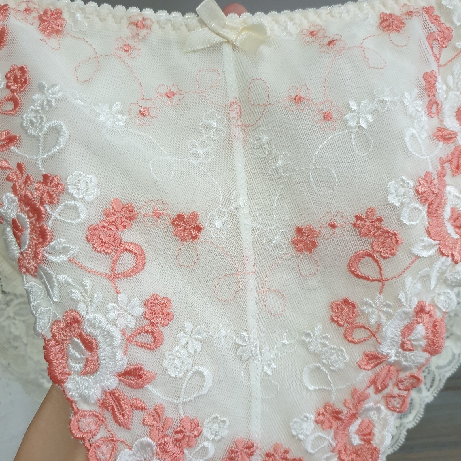 Vintage Ivory Cotton Panty Sissy Floral Nylon Lace Brief Size 9-10 Hip 44-47″