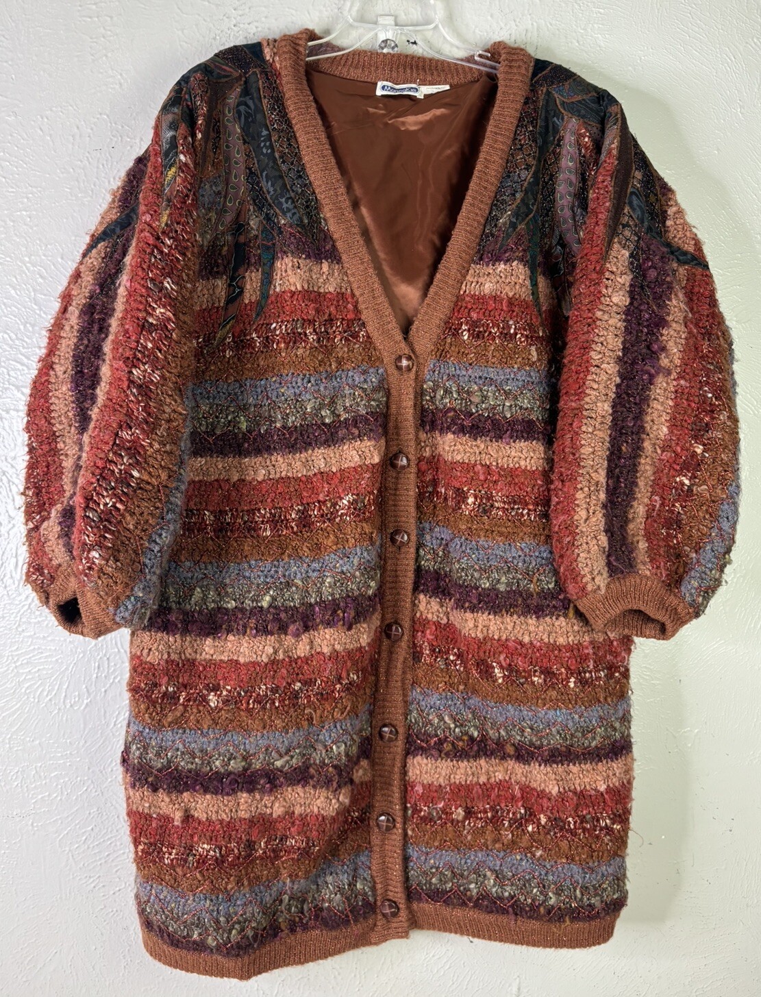 Marieakim XXL? Acrylic Patchwork Sweater Coat Button Up Heavy Dolman Sleeve EUC
