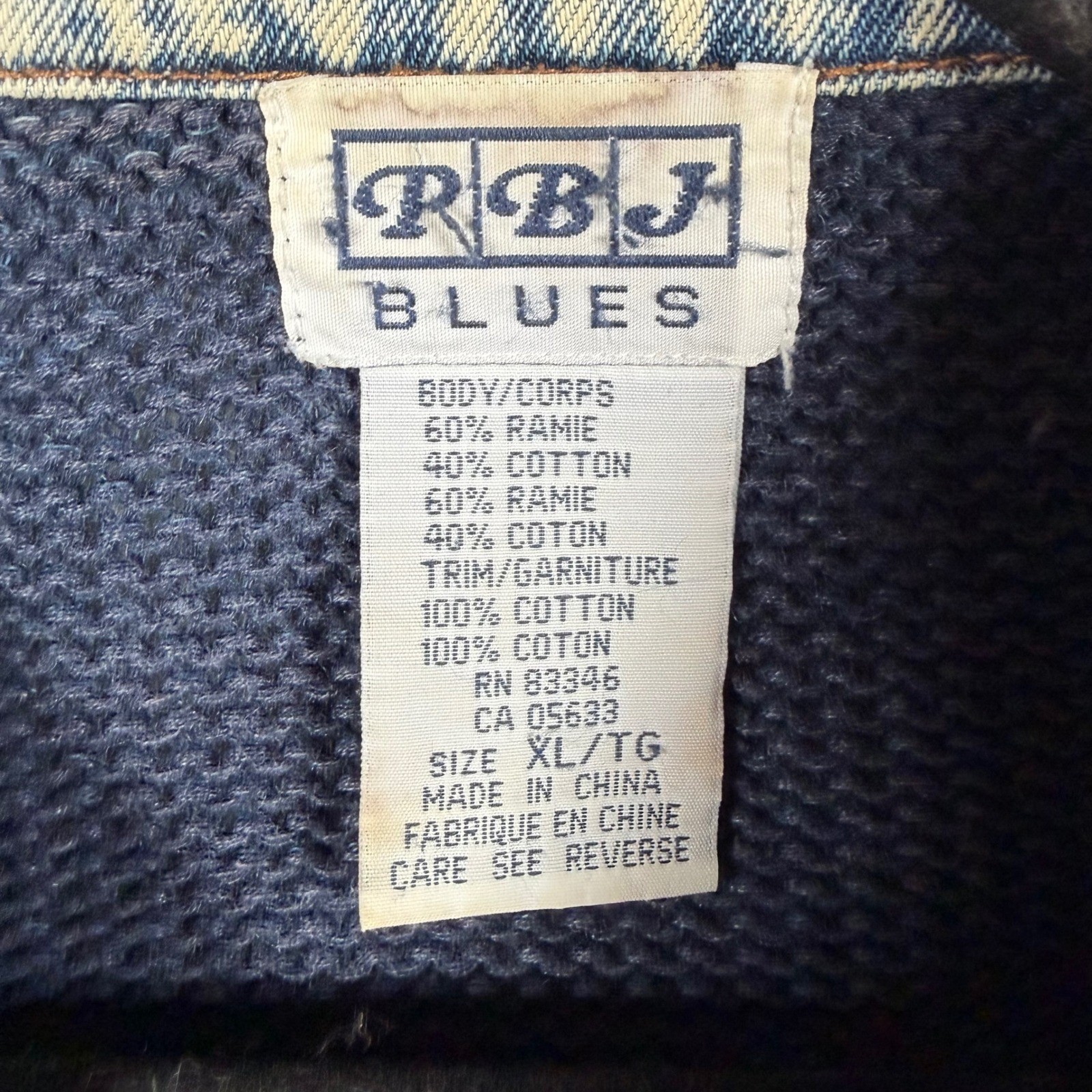 PBJ Blues Women XL Mix Knit Acid Wash Denim Blue Cardigan Sweater Jacket Vintage