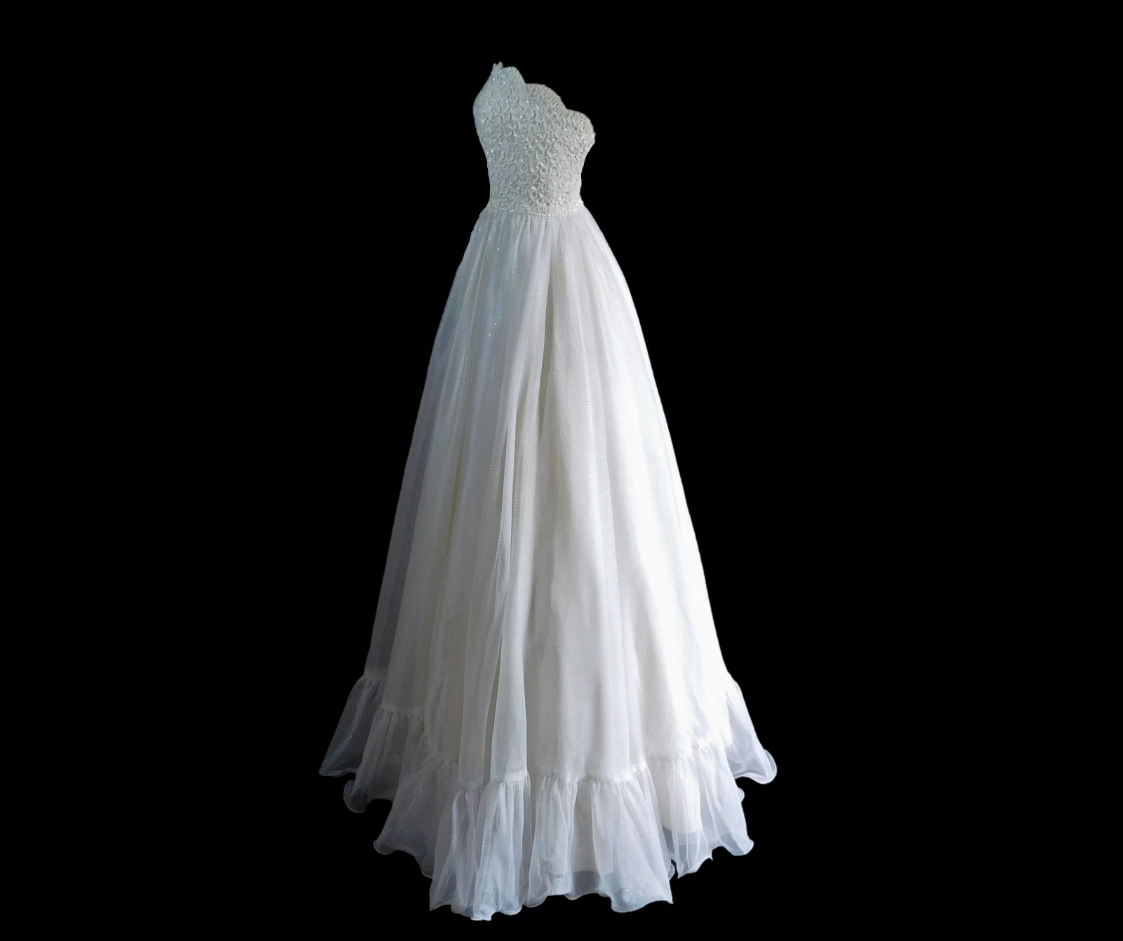 Mike Benet Formal Strapeless Ball Gown Party Dress Sheer Ivory Polka Dots 12