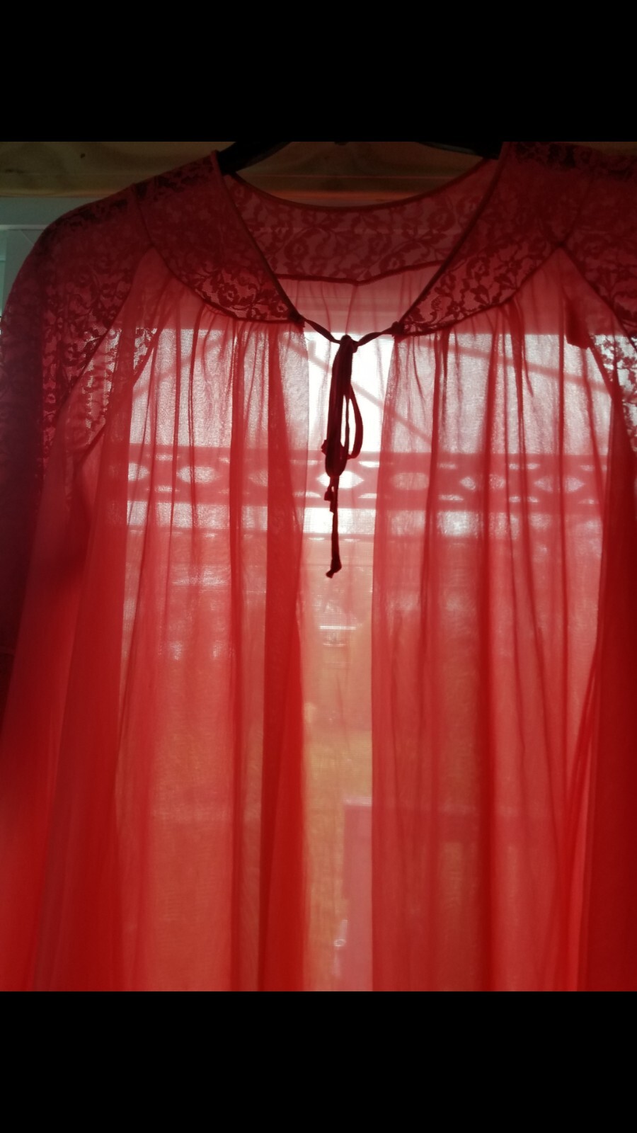 Vintage Lisette Red Chiffon Lingerie Robe Double Layer Large l Sexy Nylon