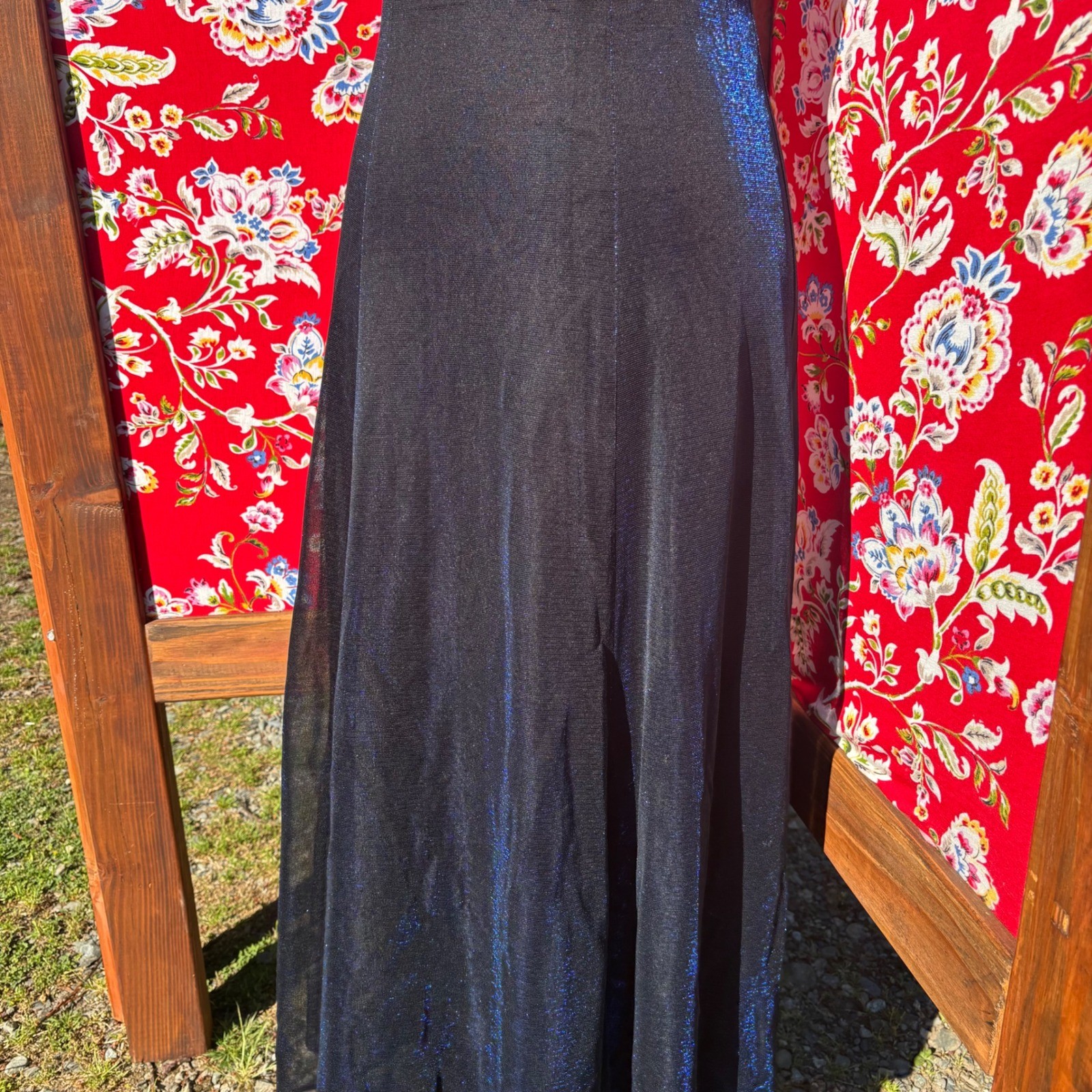 VTG Black+Blue Iridescent Whimsigoth Formal Wedding Guest Maxi Dress Size S