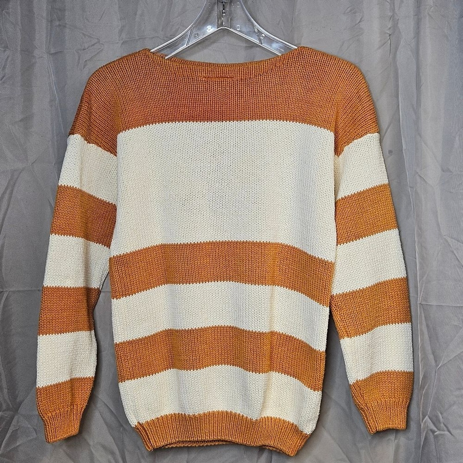 J.G. Hook Vintage Nautical Anchor Rust Cream Stripe Boatneck Cotton Knit Sweater