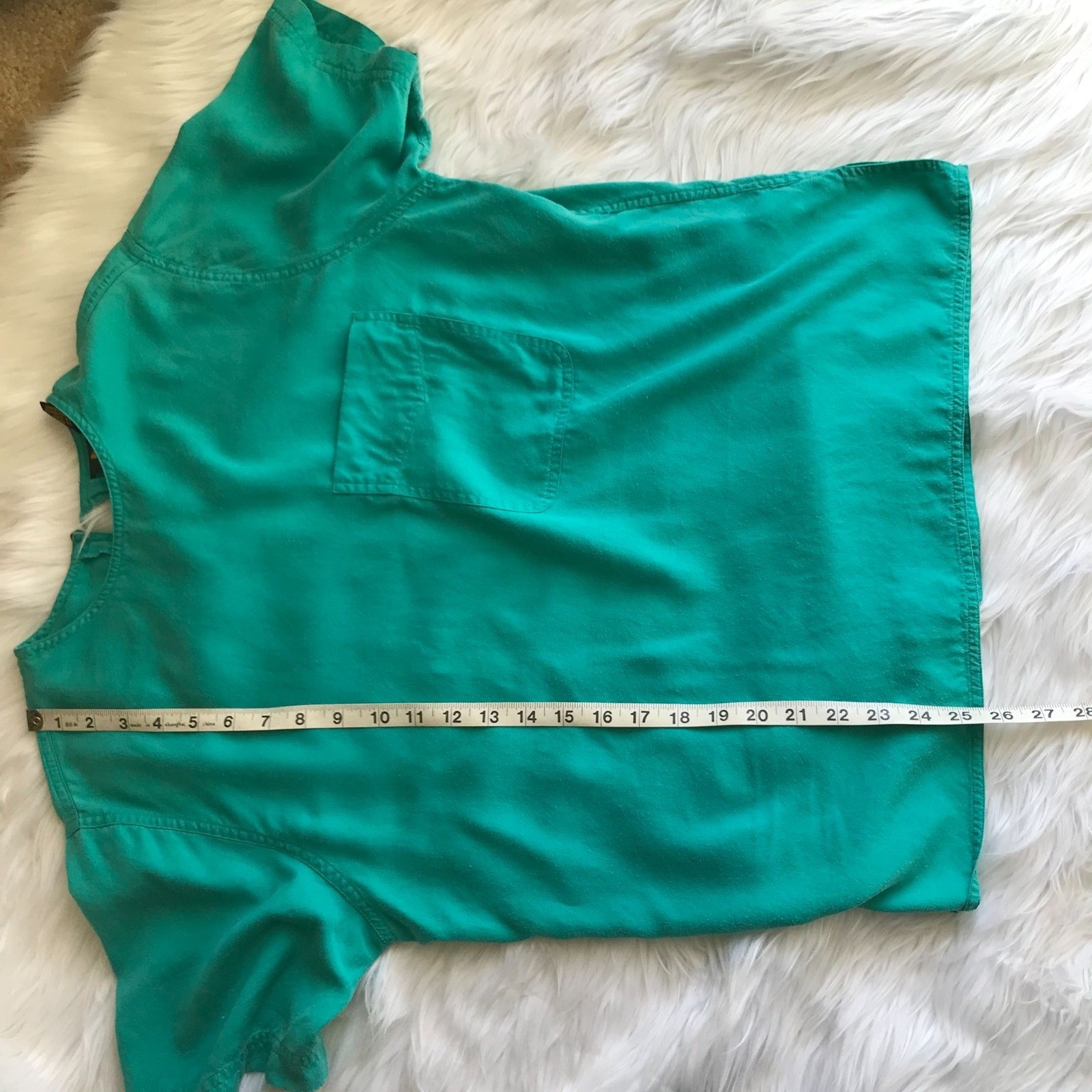 Vintage 80s Liz Sport Casual Teal Short Sleeve Top Shirt – Medium – 100% Rayon