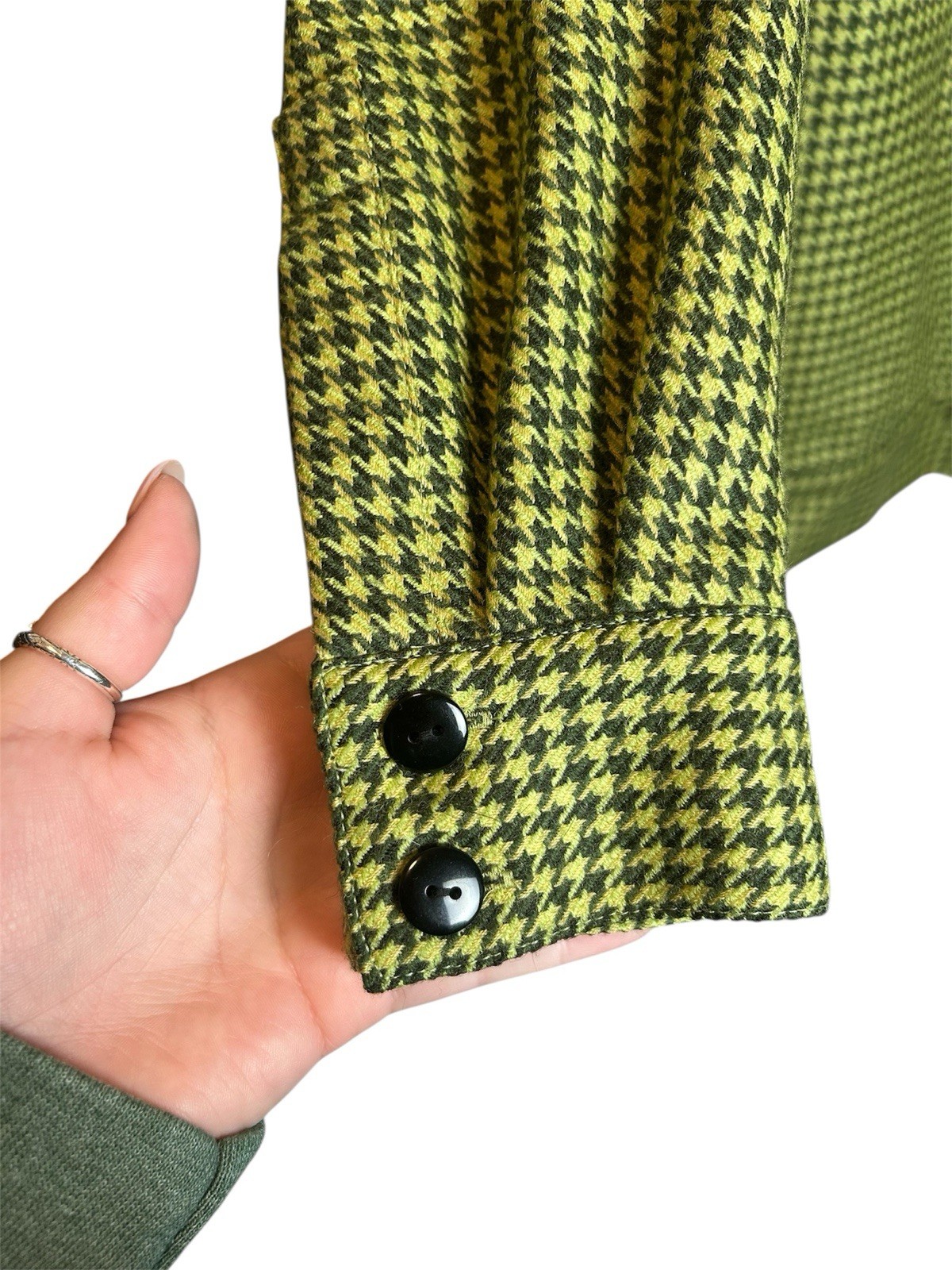 Vintage Wool J Crew Green Houndstooth Retro 60s Inspired Size Small