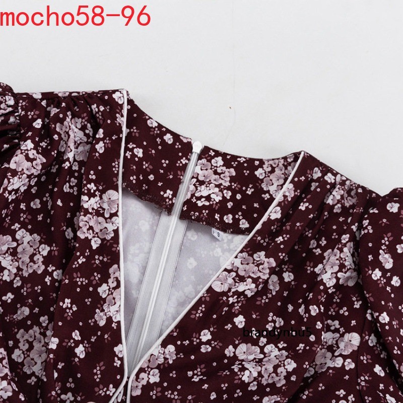Summer Style Printing V-neck Floral Dress Short Sleeves High Waist Floral Dress