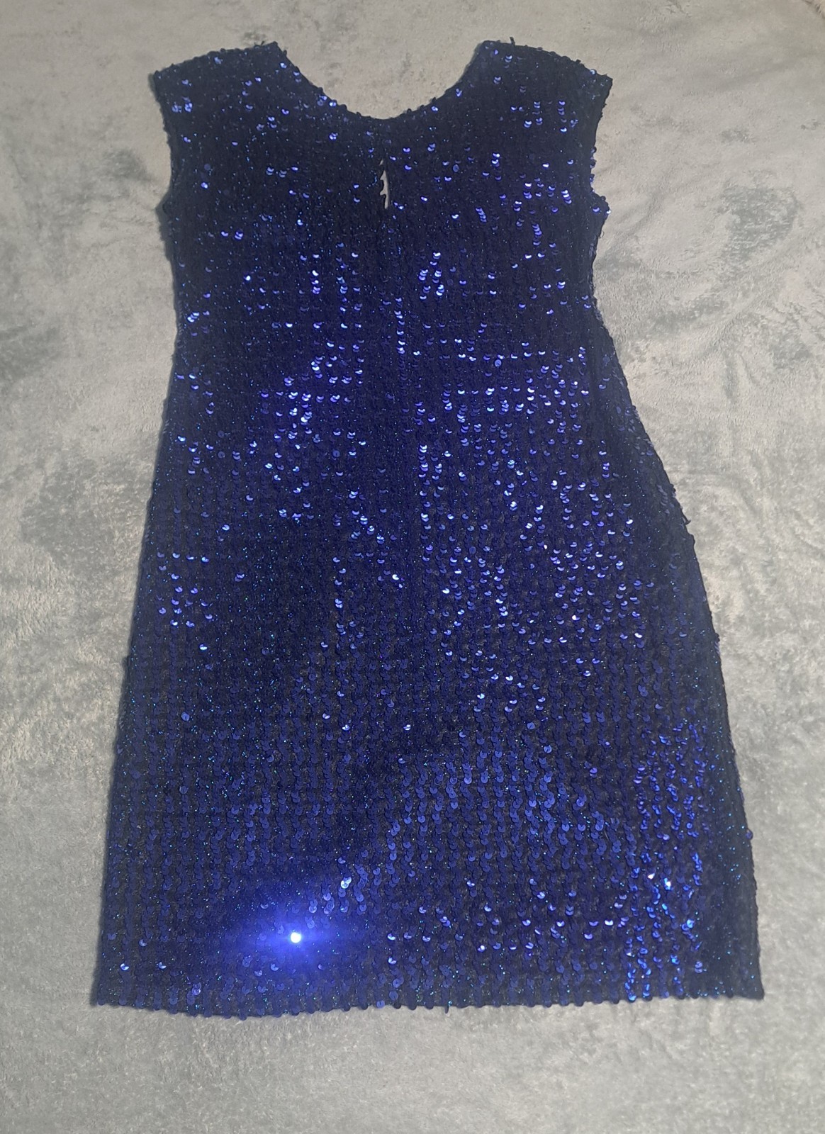 Vintage 1980’s Glenrob Blue And Black Sequin Midi Dress With Cutout On Chest