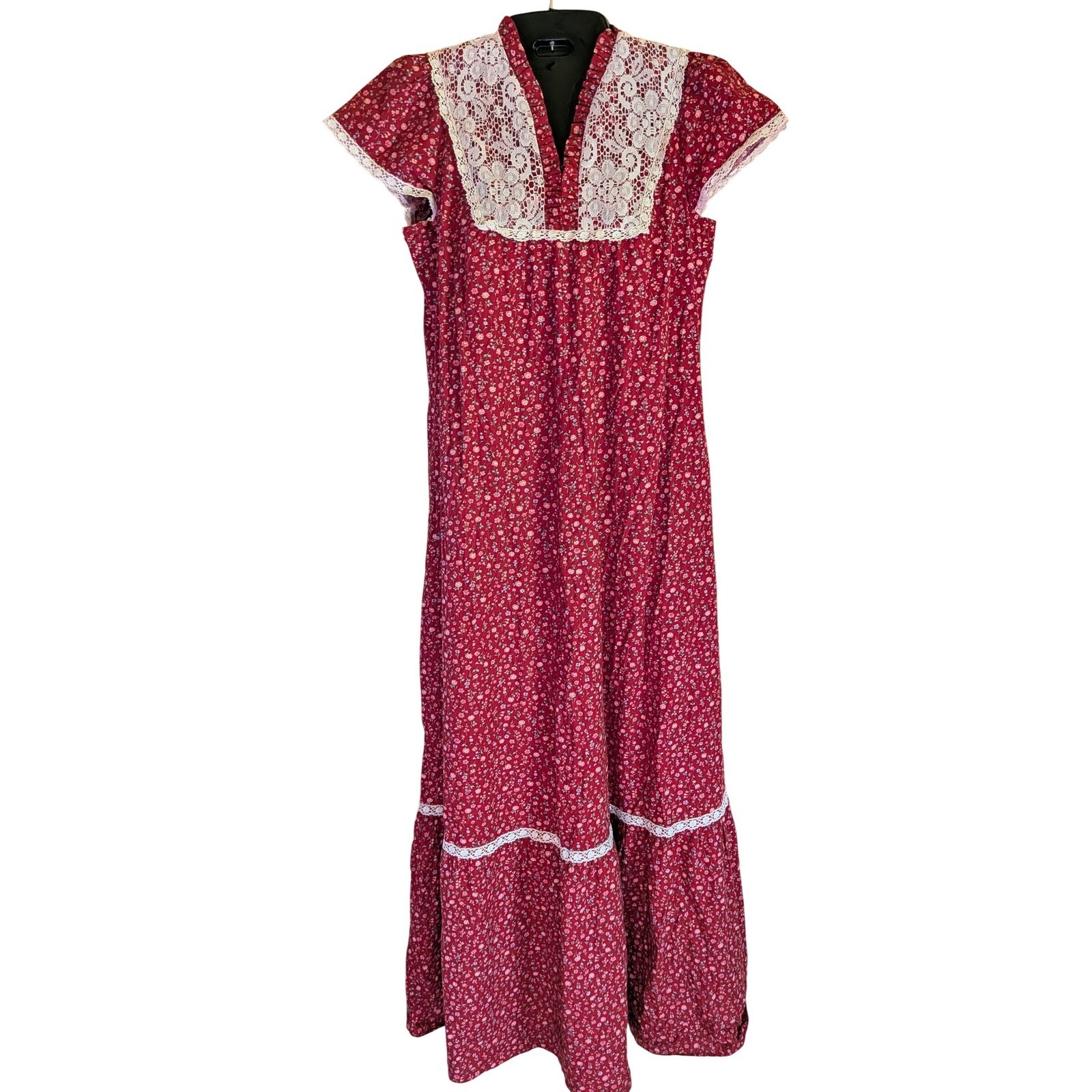 Vtg Liberty House Maxi Dress Sz 13 Cottagecore Prairie Boho Lace Ditsy Floral