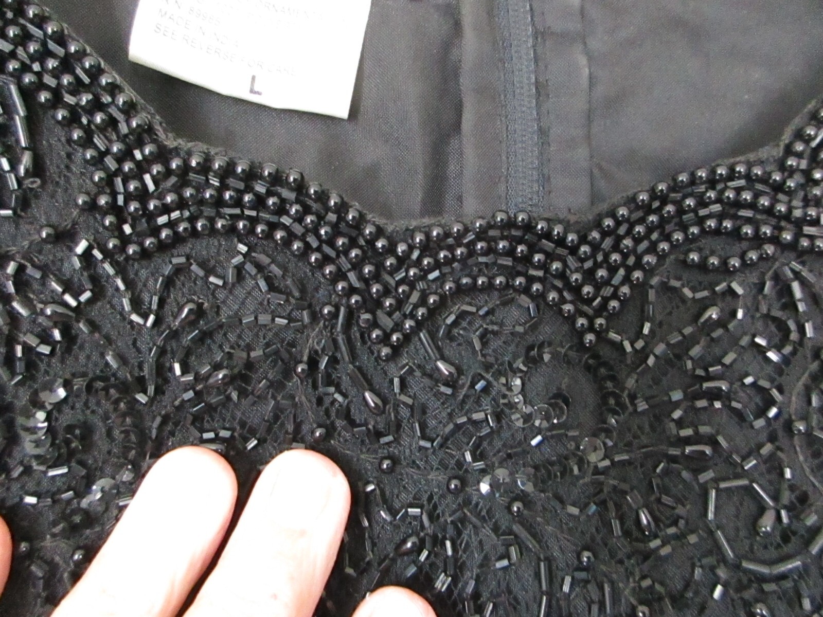 Vintage Brilliante by J.A. Black Beaded Evening Gown L short sleeve Open neck