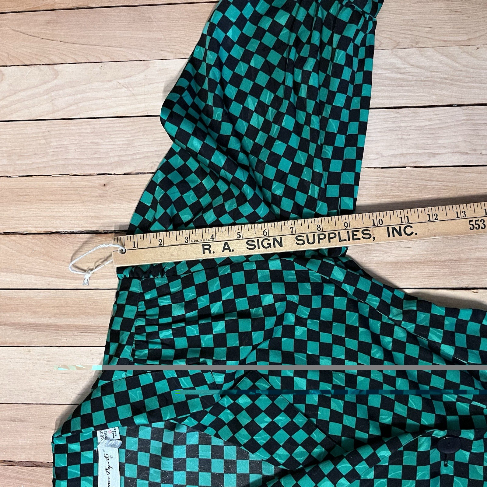Jaymee Papell Vintage 80’s Green Checkered Dress Cinch Waist Sz 6
