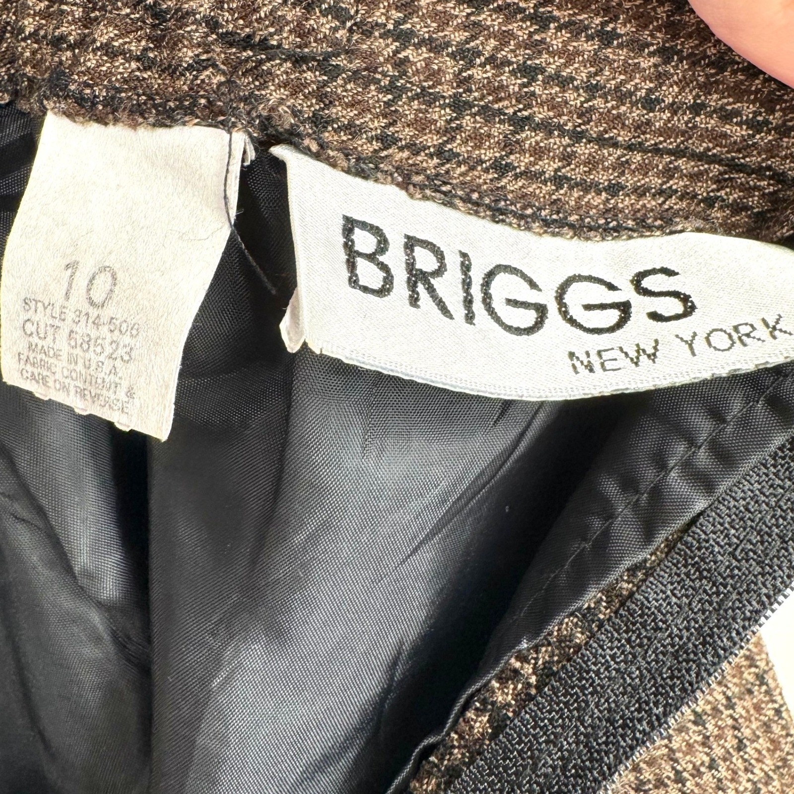 Briggs New York Vintage Brown Houndstooth Pencil Skirt High Waist Lined Size 10