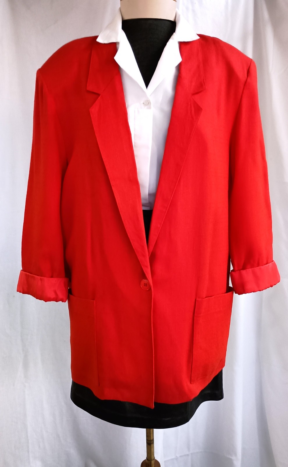 Vintage 80s Red Blazer: Brooks Atelier Single Button Rayon Linen Blazer Size LG