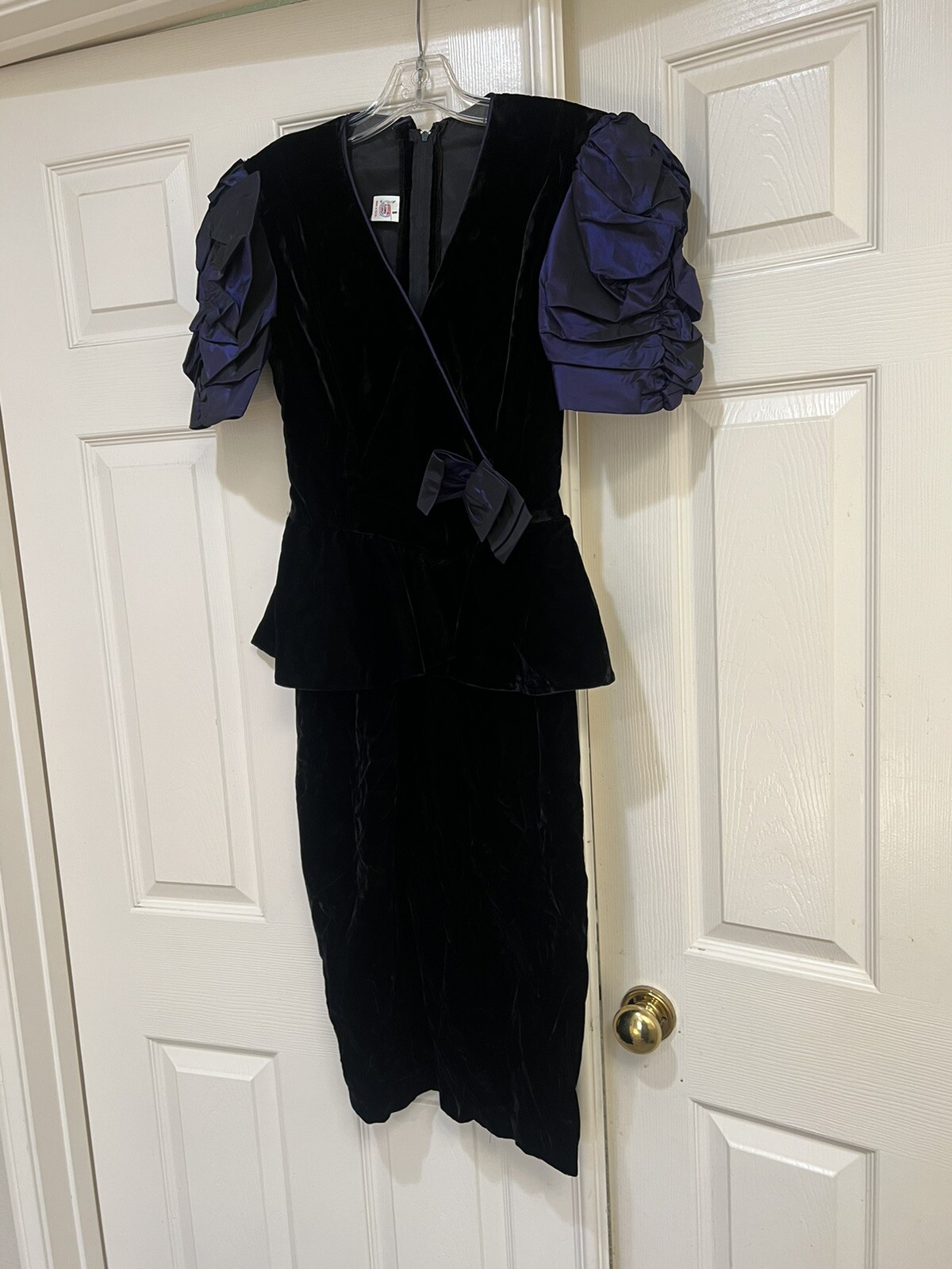 VNTG 80s Violet Velvet Peplum Avant Garde Style Party Dress prom formal Gatsby 8