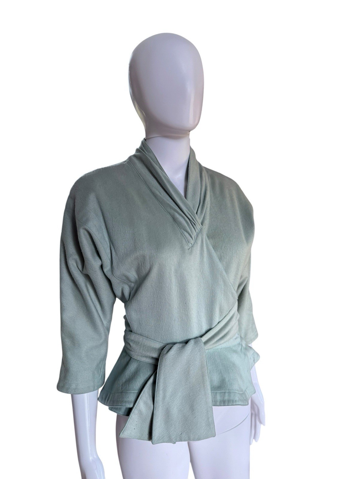 Thierry Mugler Paris Wool Wrap Blouse Made in France Blue Vintage