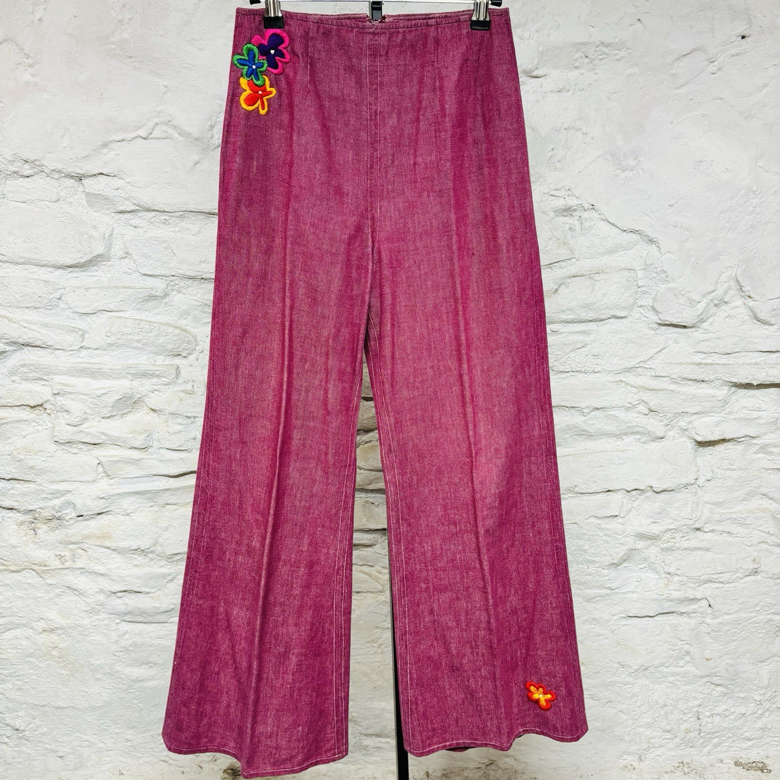 Vintage 60s Handmade Hippie 2-piece Set Bell Bottoms Flare Leg Embroidered OOAK