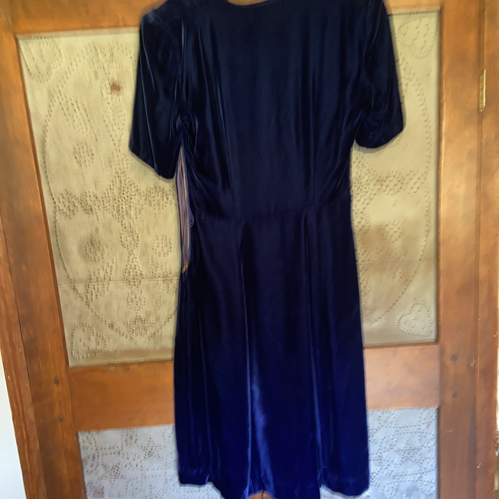 Vintage Fleurette Fashions Dress Velvet Blue Sequins 1930’s? Small?