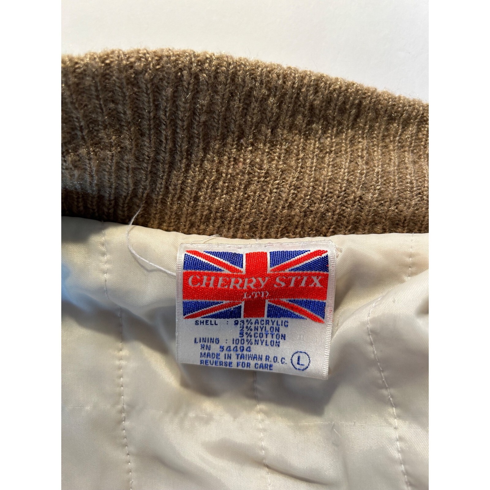 Vintage Hippie Boho Jacket Women L Beige Textured Knit Zipper & Button Closure