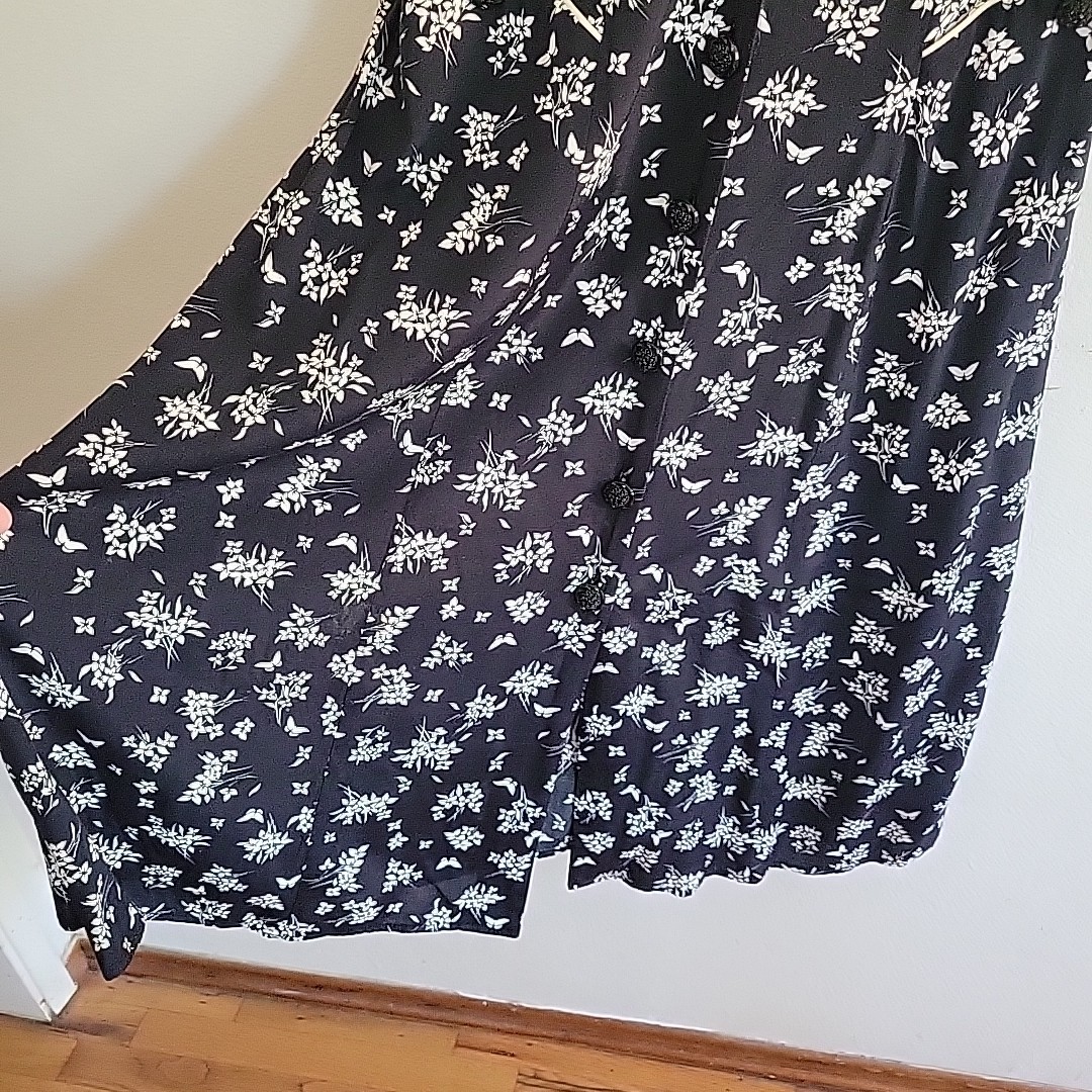 Vintage Caroline Wells Dress Black Butterfly Floral Boho Prairie Retro Western