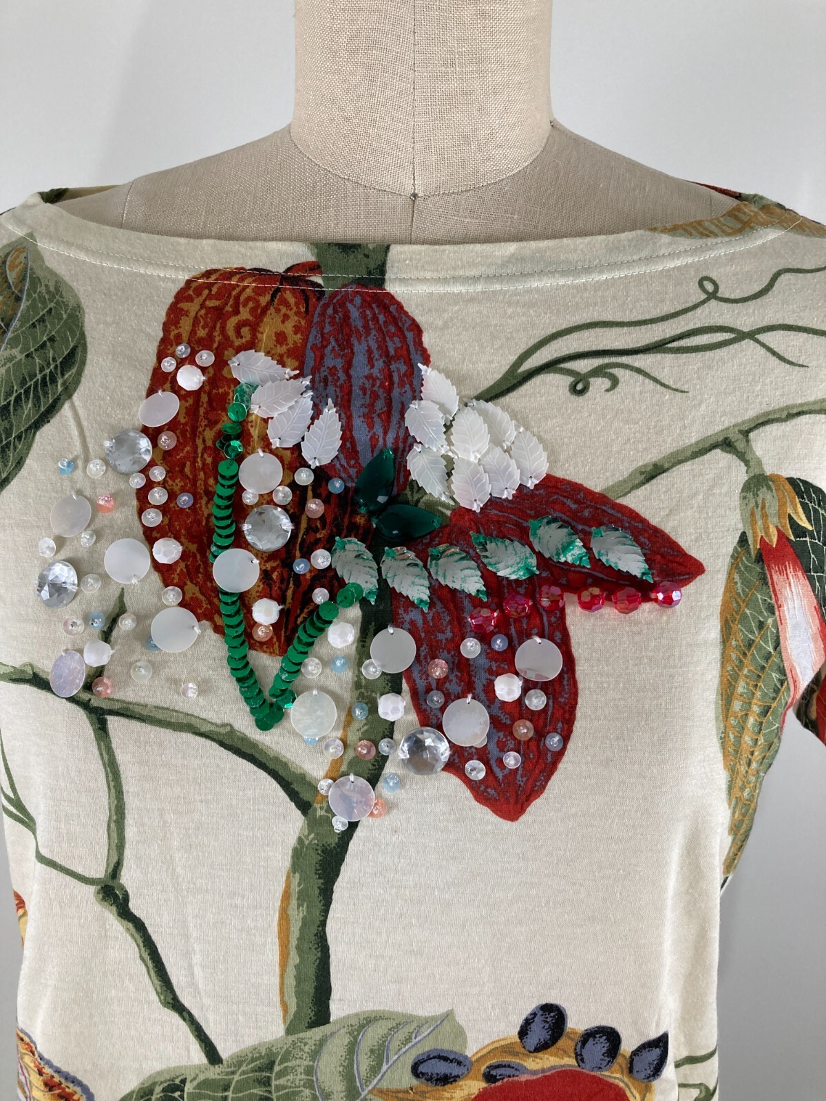 Jean Paul Gaultier Femme S/S1993 Floral Print Beaded Sequined Top