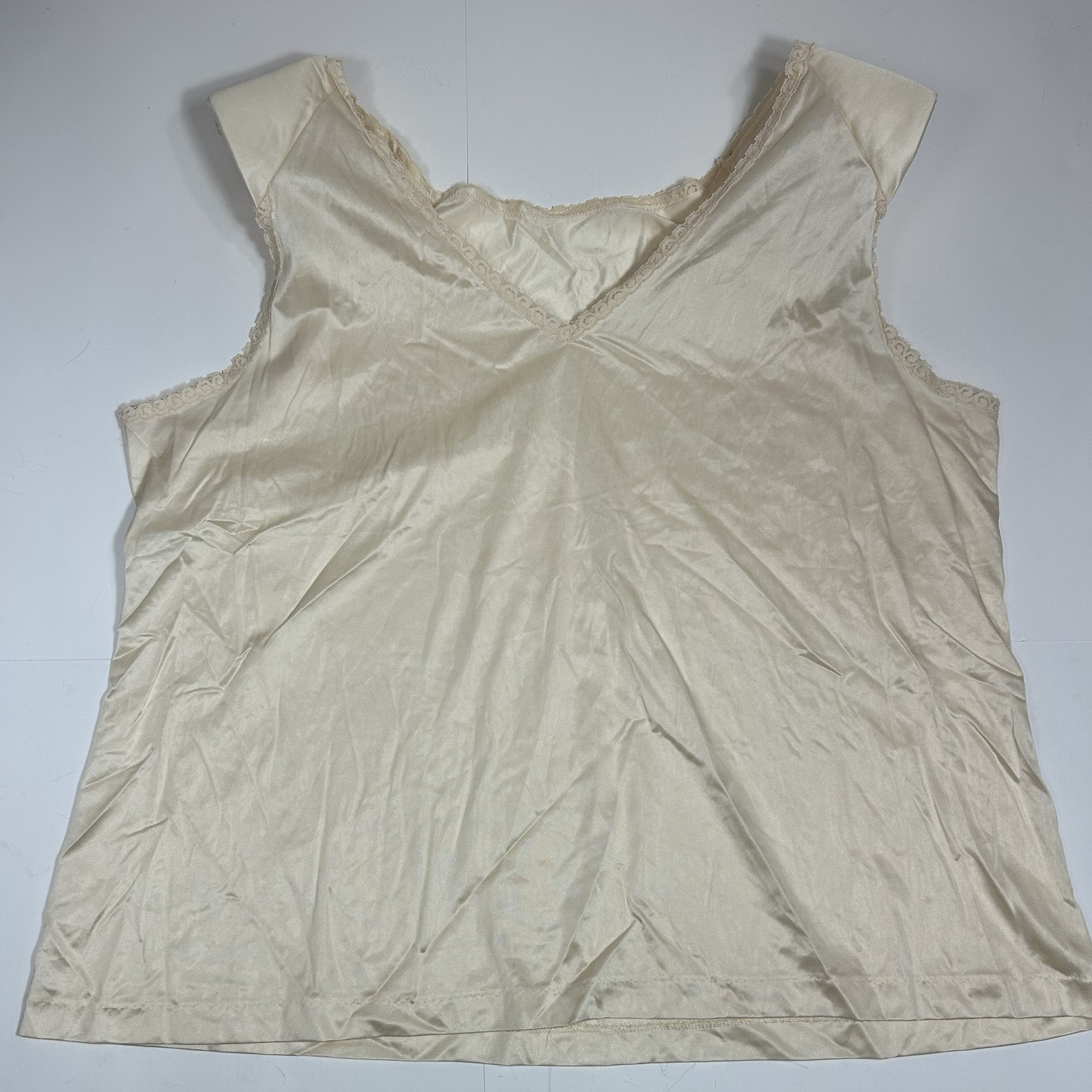 Vtg Jenelle Of California Lingerie Tan Beige Padded Shoulder Tank Top Sz 4X USA