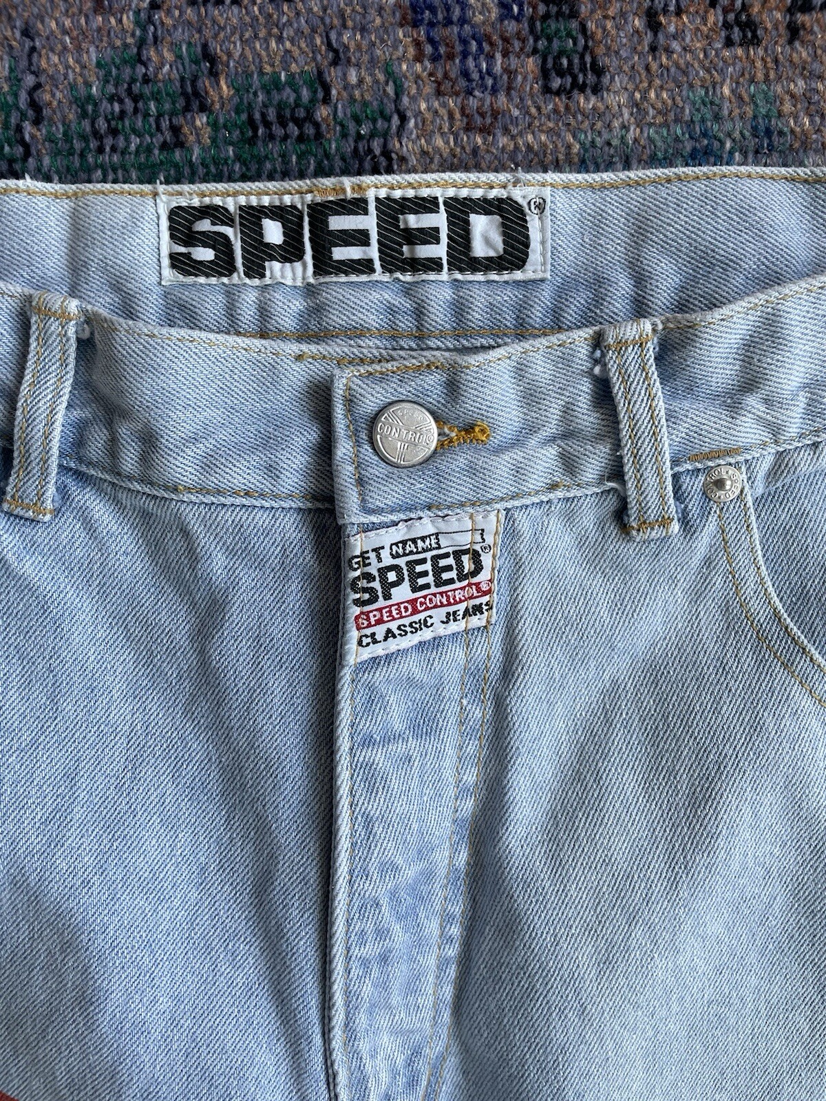 Vintage 30×32 80s 90s Jeans Speed Denim African Print Face Man Tapered GUC