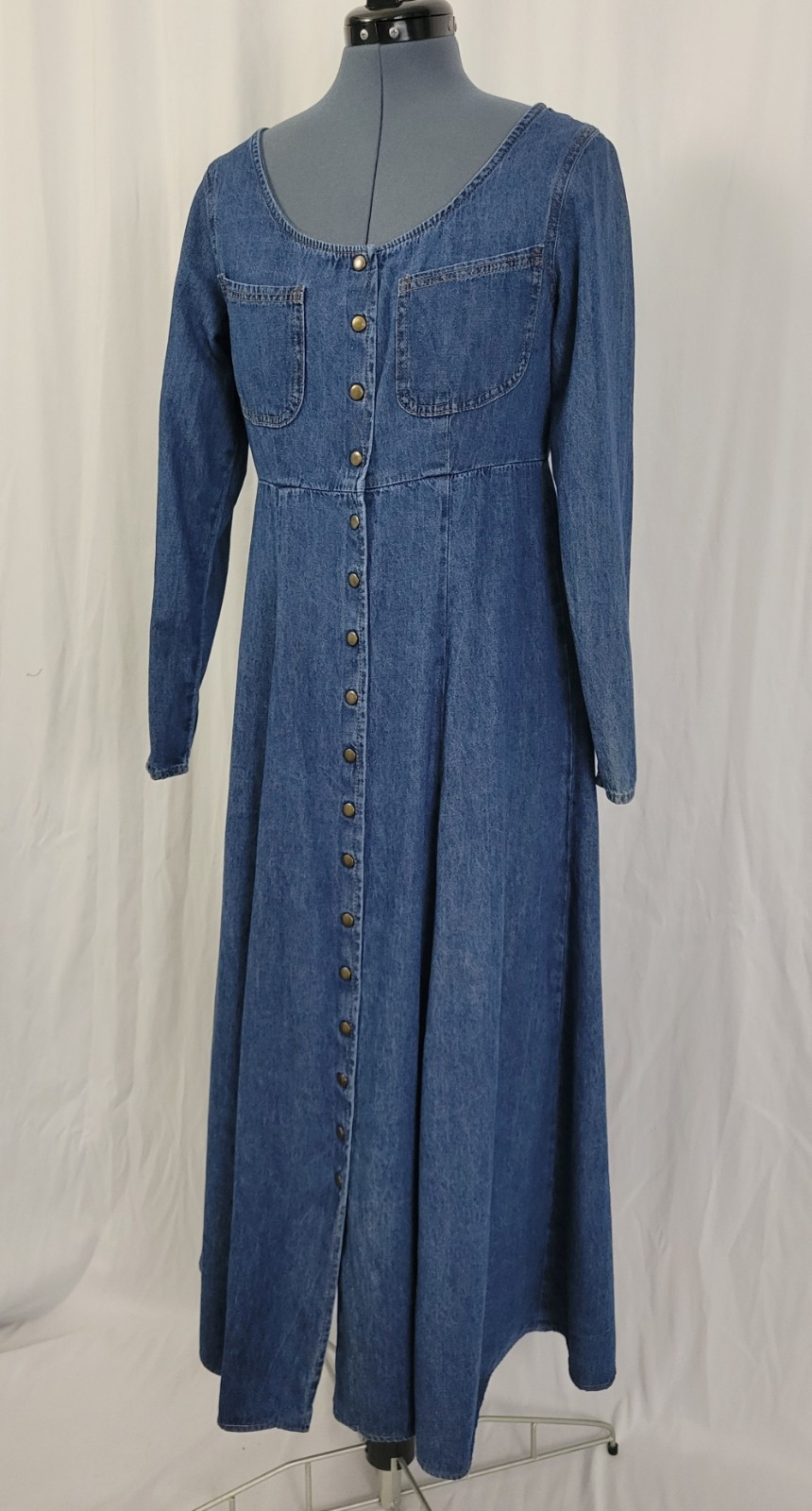 Vintage Moda Int’l Raised Waistline Button Down Flared Denim Dress Size 8