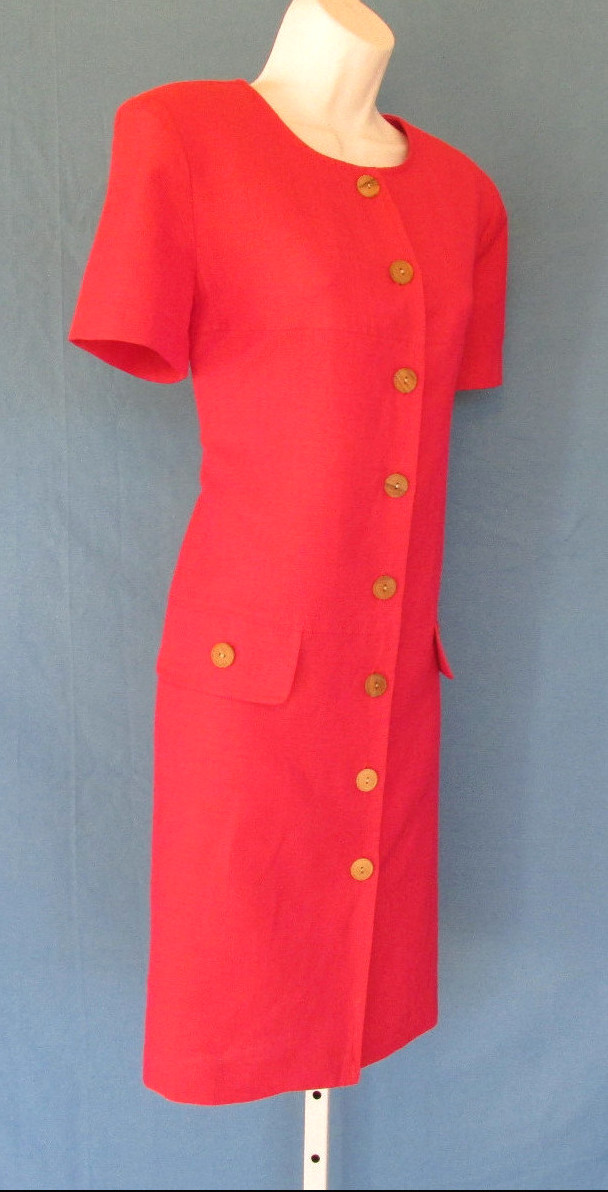 VINTAGE 1960s 70s MOD SCOOTER DRESS MAGENTA POSITIVE ATTITUDE WOOD BUTTONS