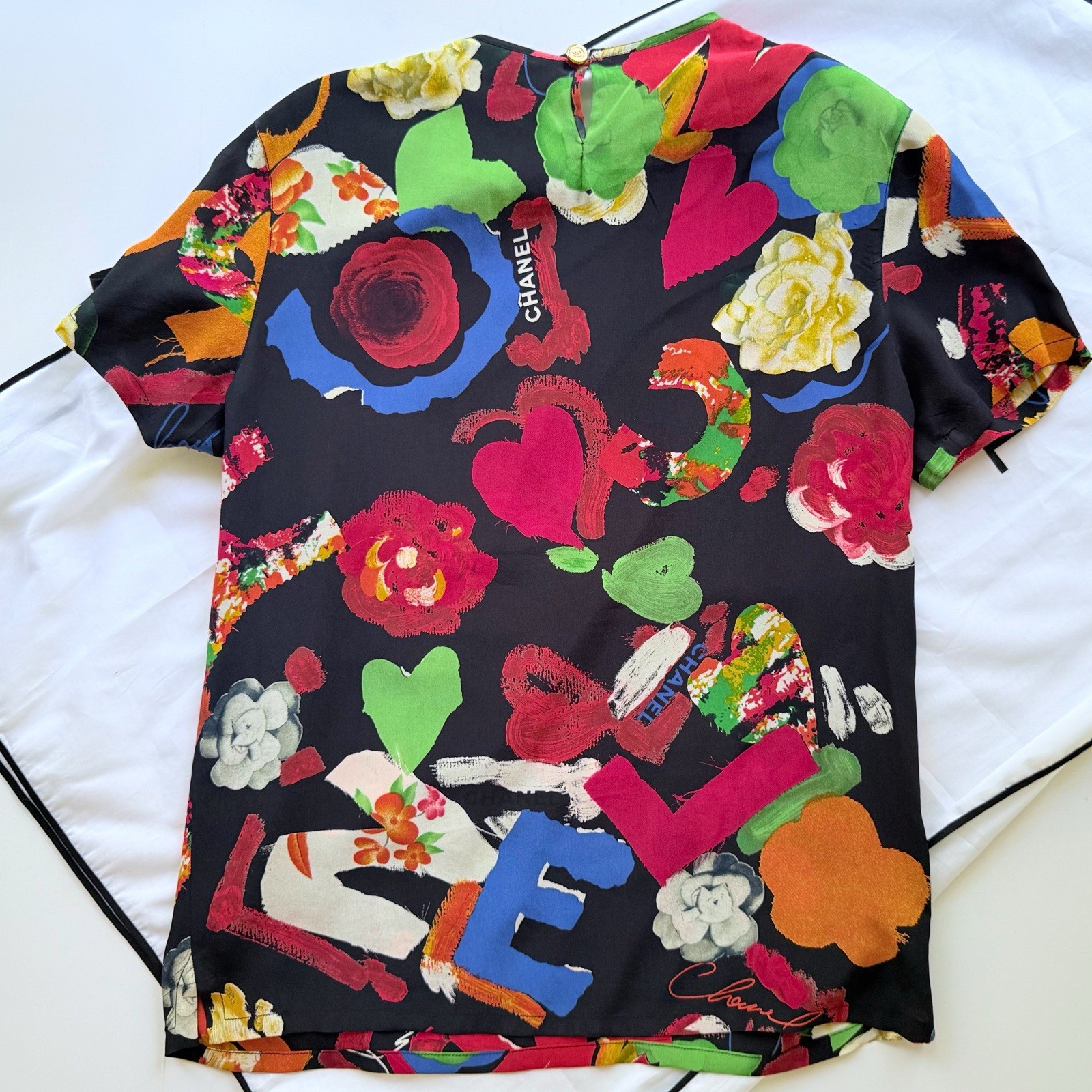 Chanel Vintage Iconic Spring 1992 Multicolor/ Black Silk T-Shirt Size 40 FR 8 US